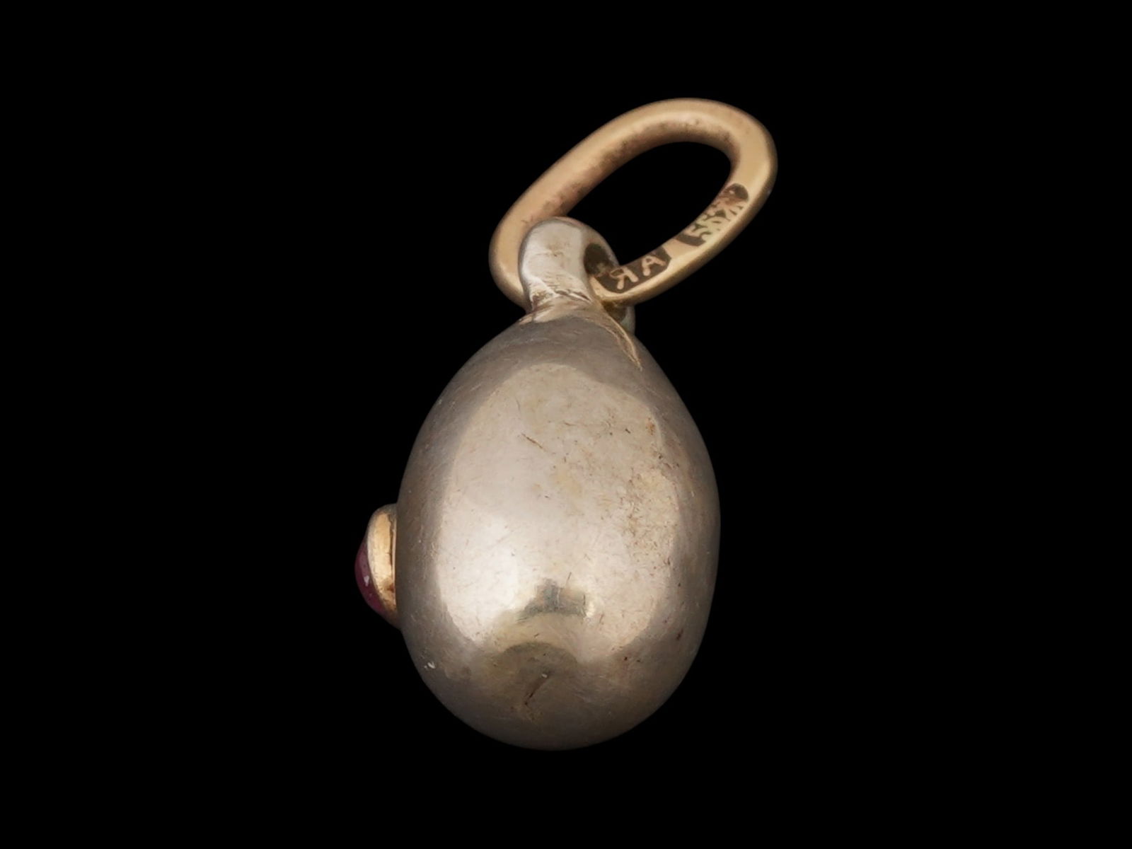 RUSSIAN 56 GOLD AND SILVER EASTER EGG PENDANT W RUBY - 2