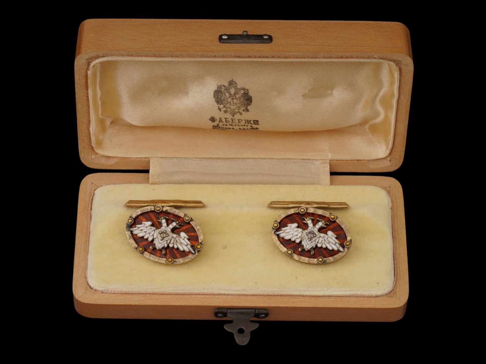 RUSSIAN GILT SILVER GUILLOCHE ENAMEL DIAMOND CUFFLINKS (1 of 6)