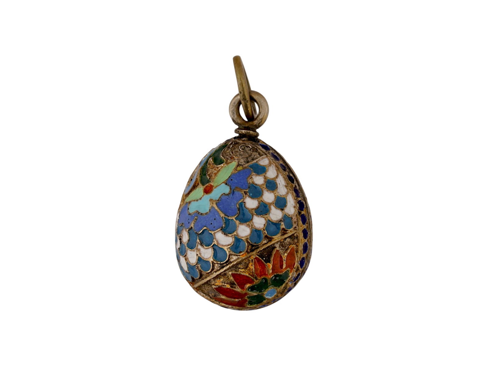 RUSSIAN SILVER CLOISONNE ENAMEL EASTER EGG PENDANT (1 of 5)