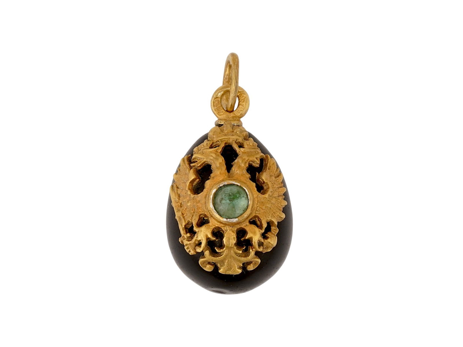 RUSSIAN SILVER BLACK JADE EASTER EGG PENDANT W EMERALD (1 of 5)