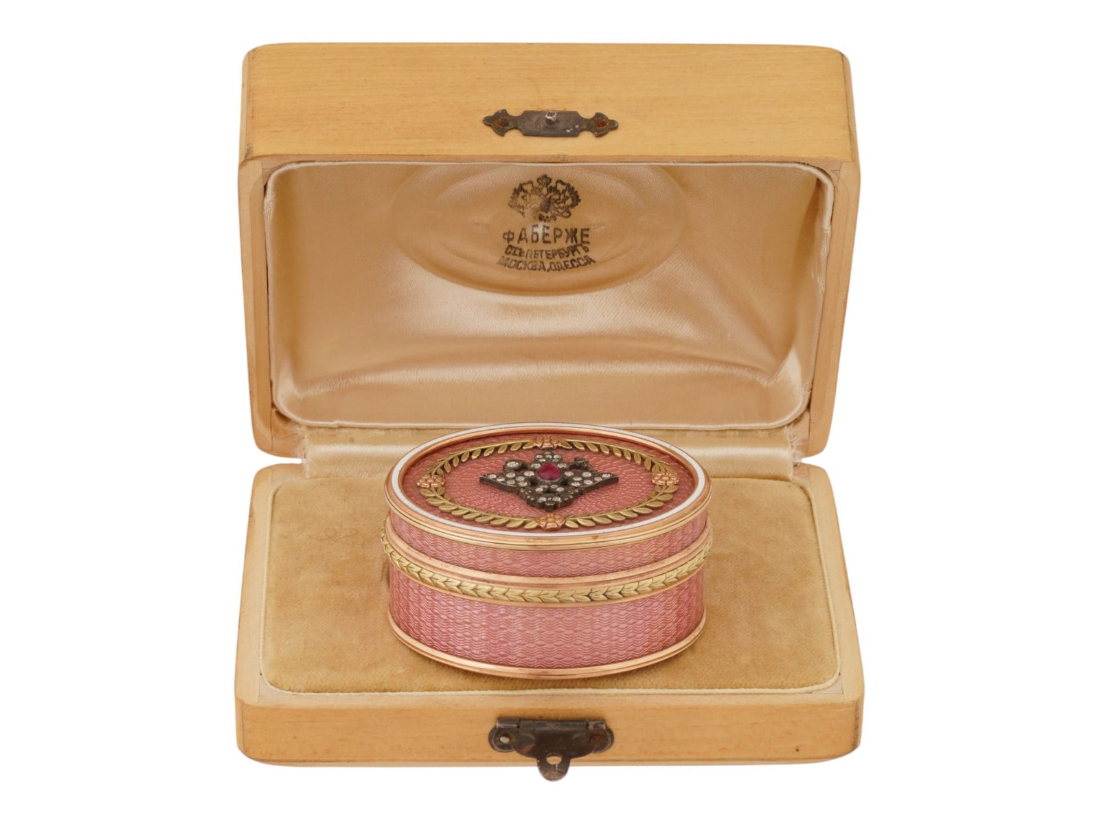 RUSSIAN GOLD GUILLOCHE ENAMEL BOX W DIAMONDS AND A RUBY (1 of 10)