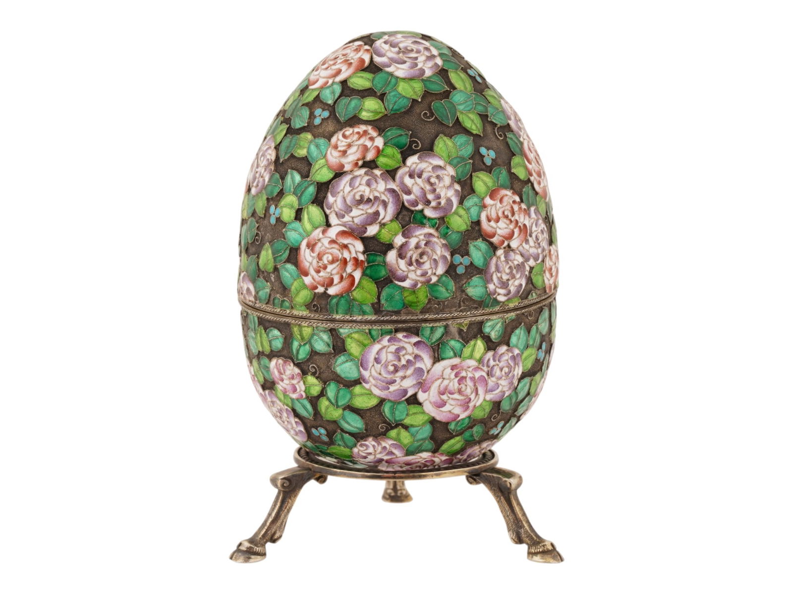 LARGE RUSSIAN SILVER ENAMEL EASTER EGG WITH A STAND (1 of 11)
