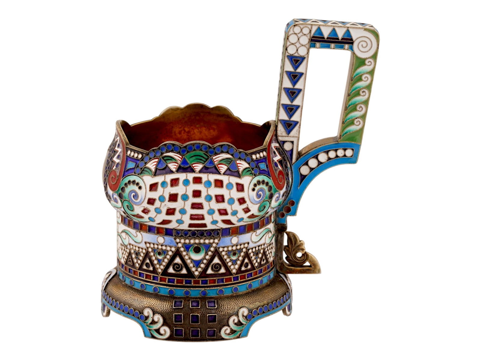 RUSSIAN GILT SILVER AND ENAMEL KOVSH TEA GLASS HOLDER (1 of 8)