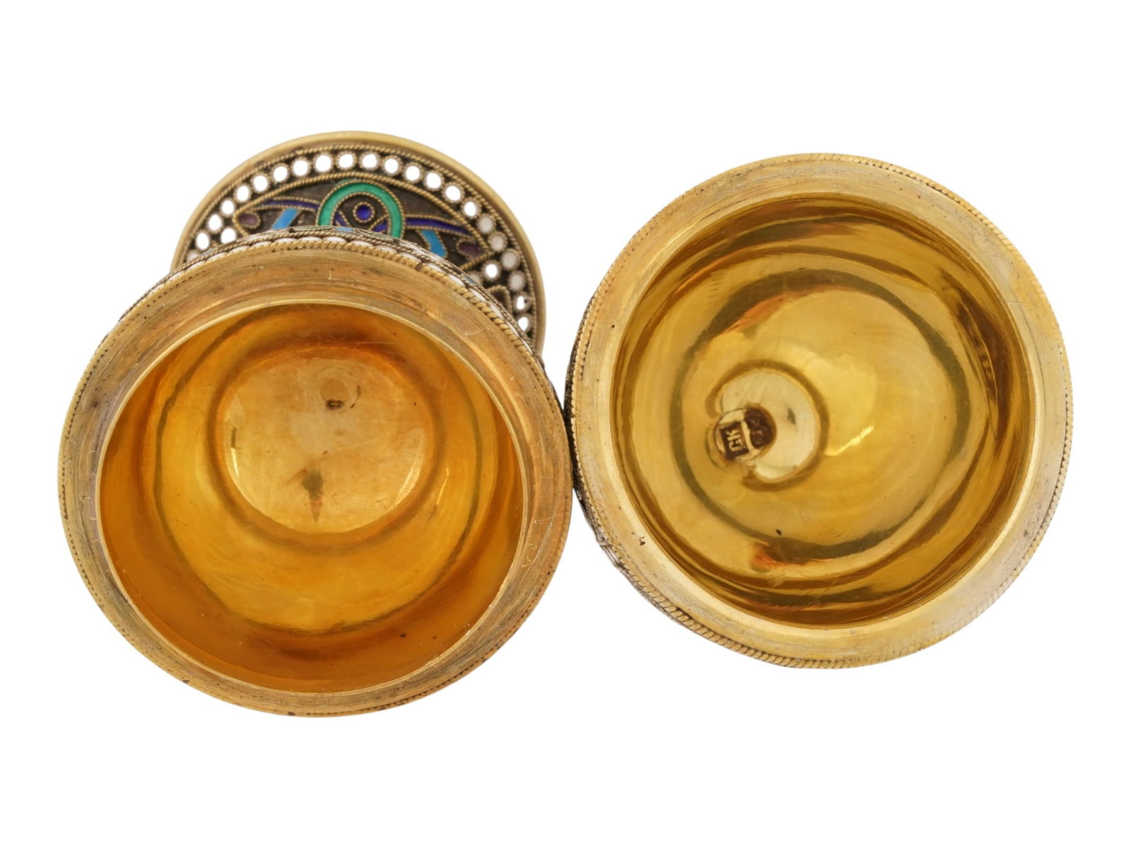 RUSSIAN SILVER ENAMEL EASTER EGG ON STAND W RUBY - 6