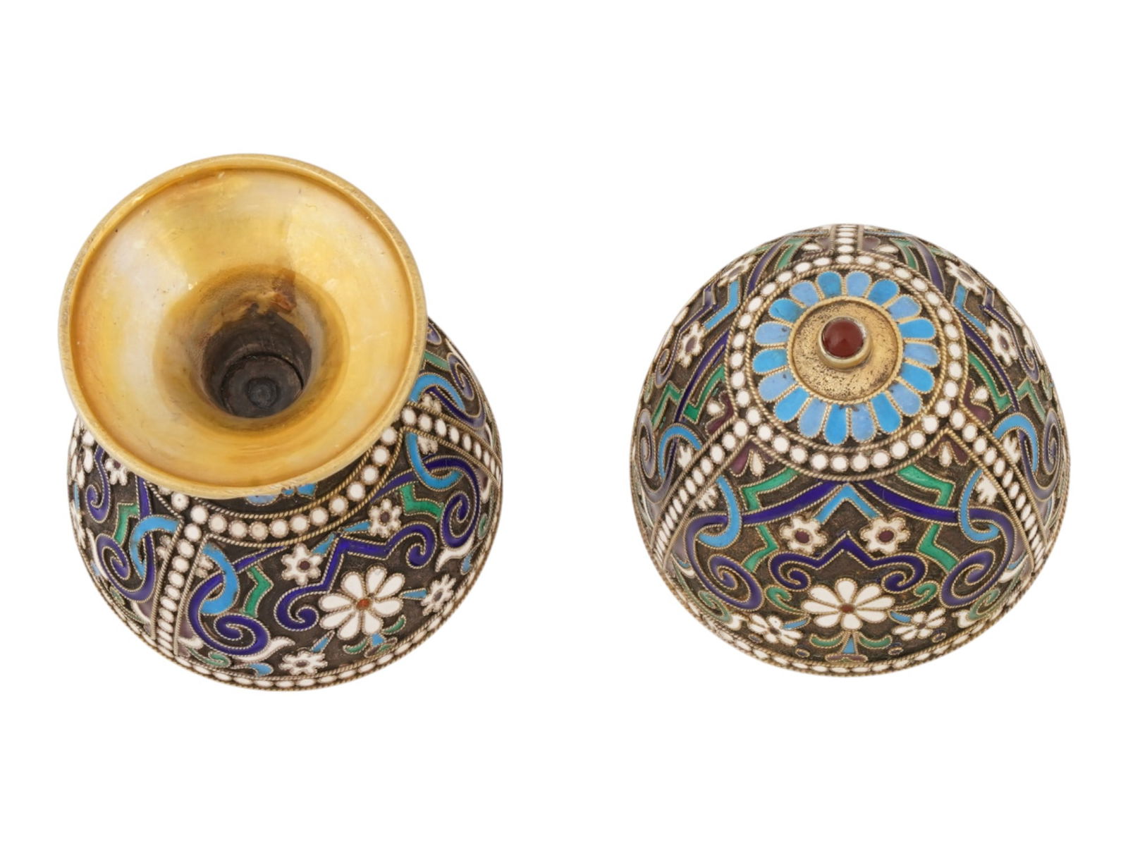 RUSSIAN SILVER ENAMEL EASTER EGG ON STAND W RUBY - 7