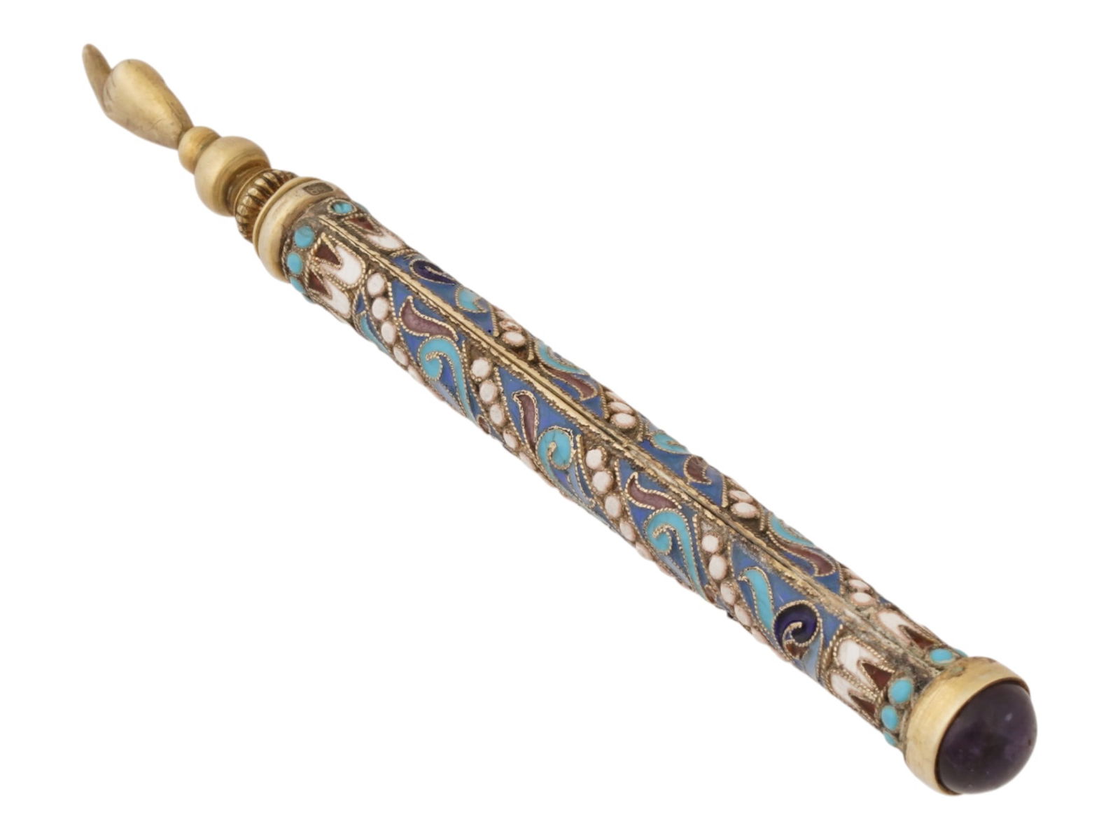 RUSSIAN SILVER ENAMEL TORAH POINTER WITH AMETHYST - 4