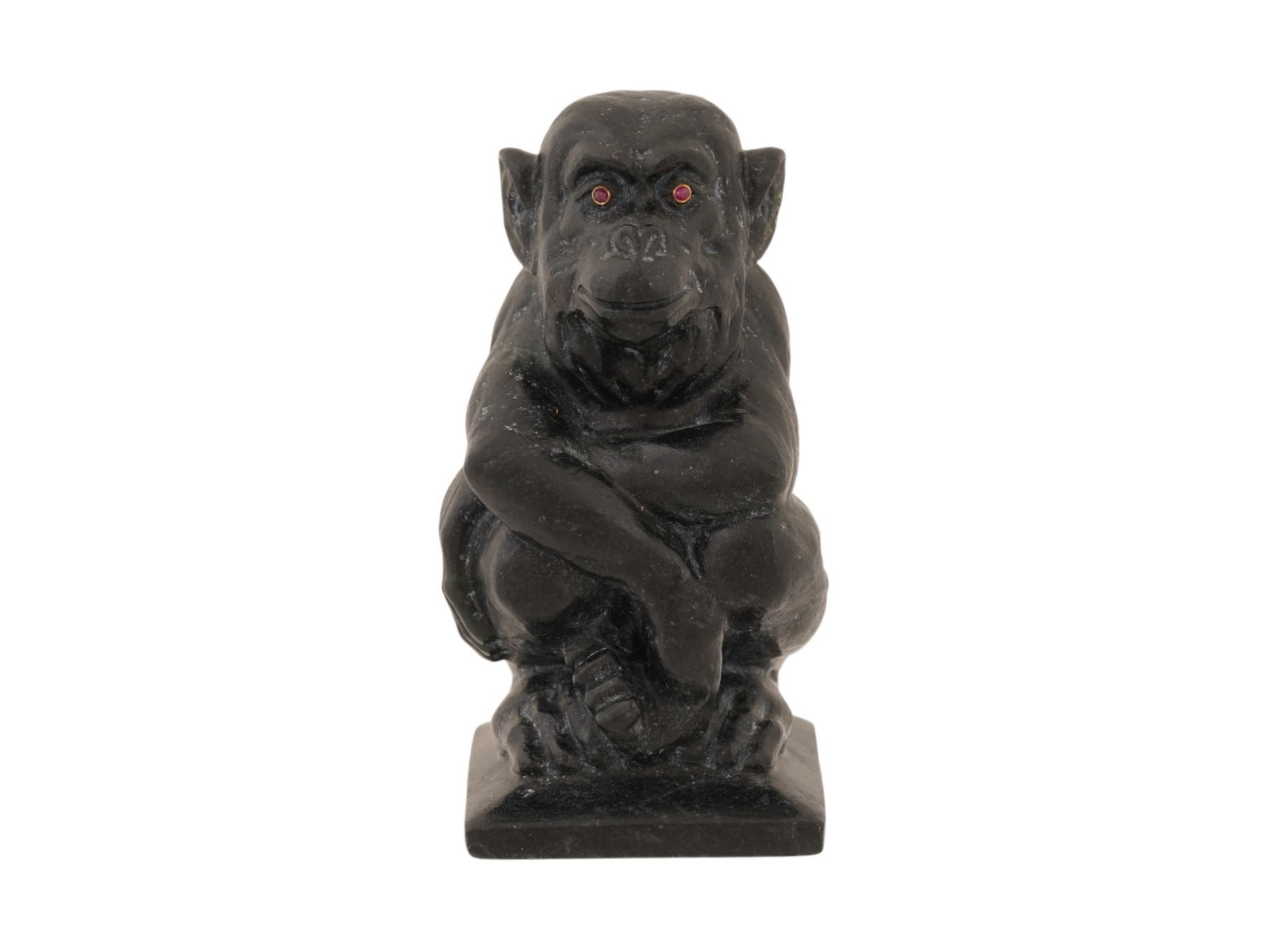 RUSSIAN CARVED JADE MONKEY FIGURINE W GOLD RUBY EYES (1 of 7)