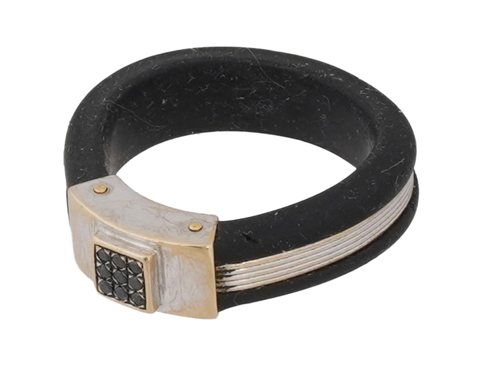 ITALIAN 18K WHITE GOLD AND BLACK RUBBER RING BY ZANCAN (1 of 8)