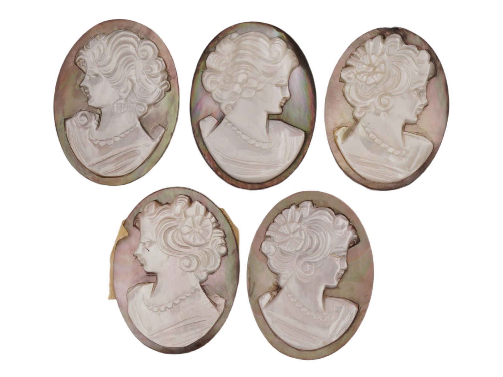 GROUP OF FIVE HAND CARVED SHELL CAMEOS W PORTRAITS (1 of 4)