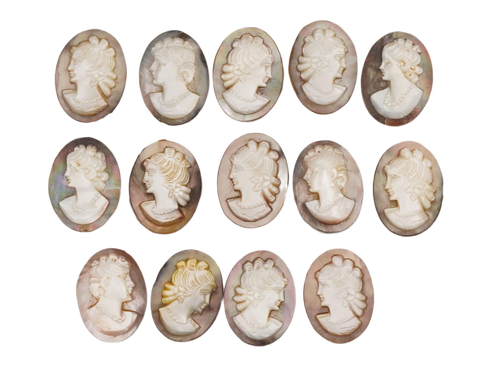 COLLECTION OF 14 ANTIQUE HAND CARVED PORTRAIT CAMEOS (1 of 3)