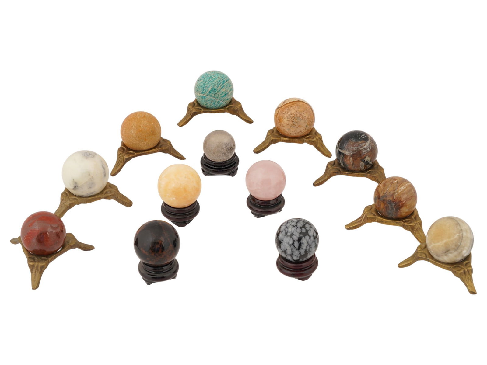 COLLECTION OF VARIOUS MINERAL STONE SPHERES W STANDS (1 of 8)