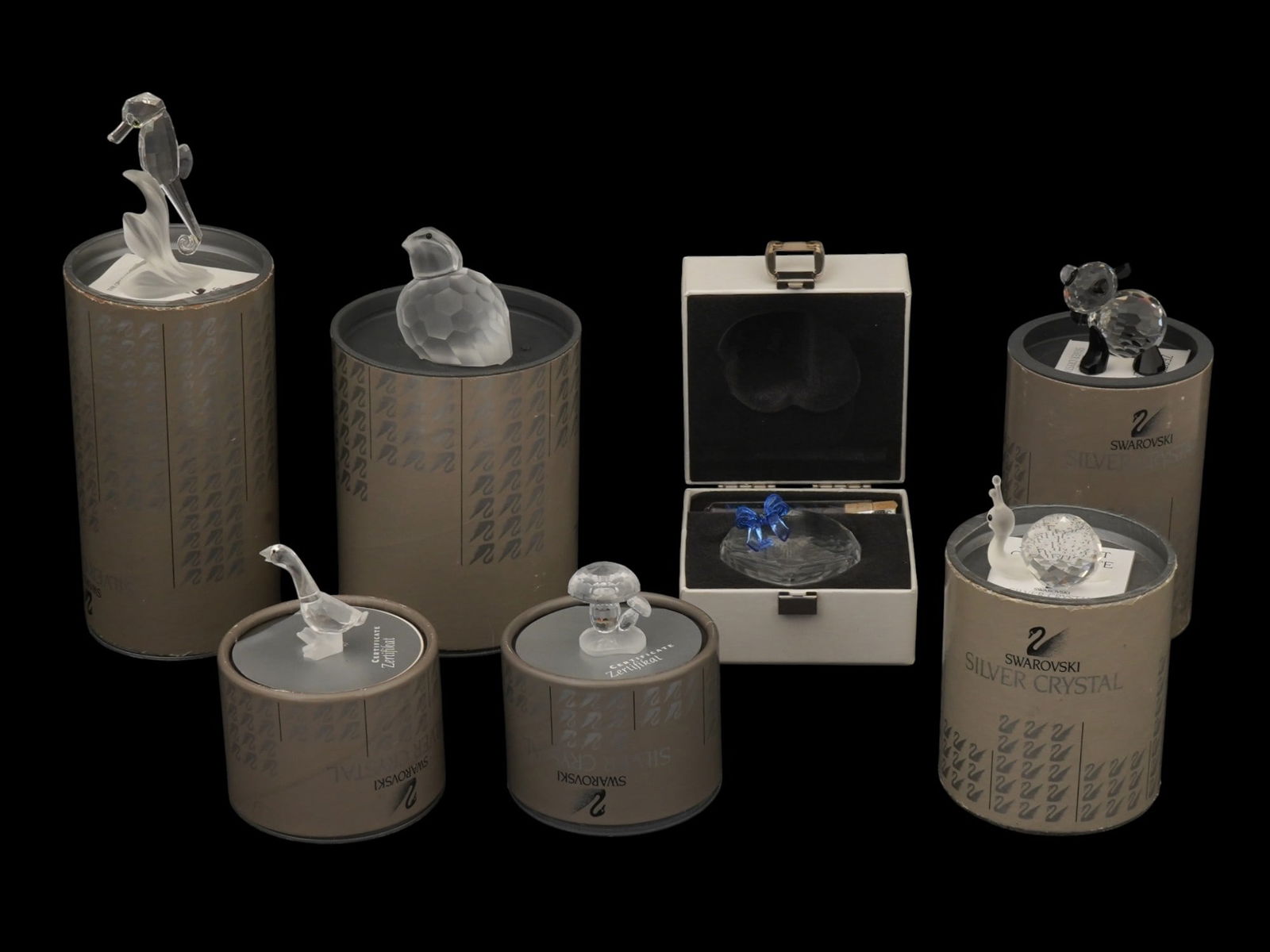 SWAROVSKI SILVER CRYSTAL FIGURINES AND A BOX (1 of 6)