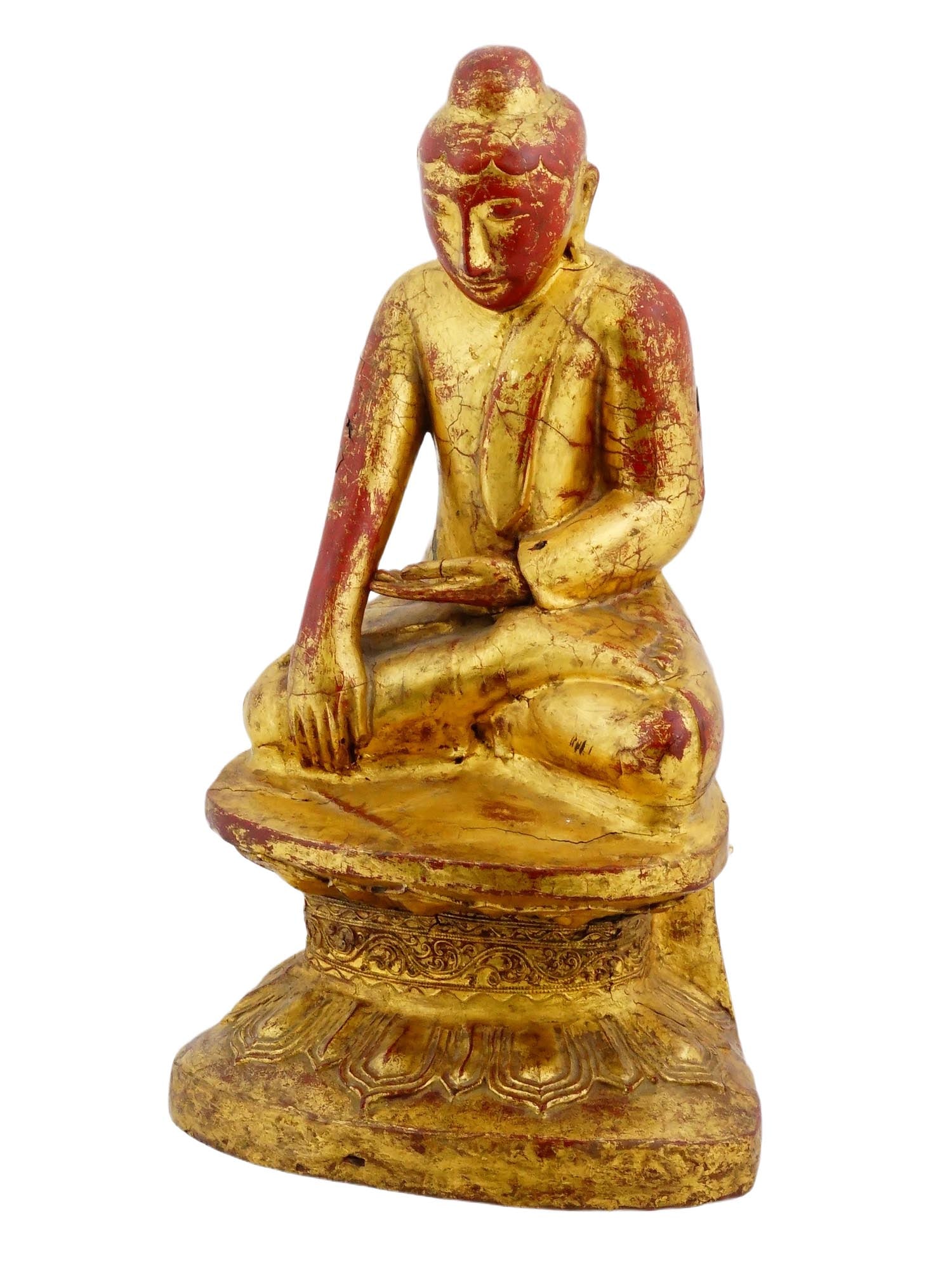 ANTIQUE GILT WOOD BUDDHA SCULPTURE FROM BURMA (1 of 15)
