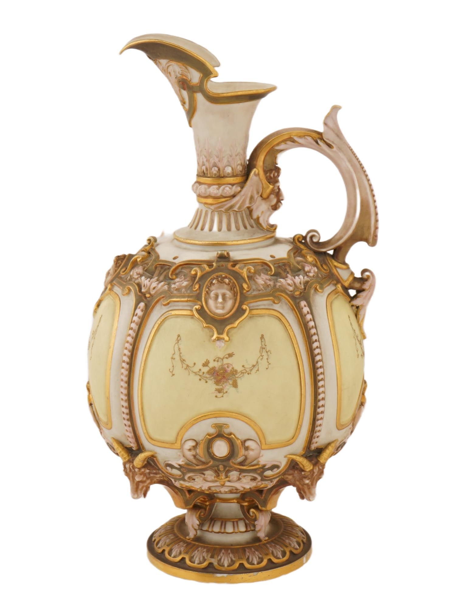 ENGLISH ROYAL WORCESTER GILT ENAMEL PORCELAIN PITCHER (1 of 10)