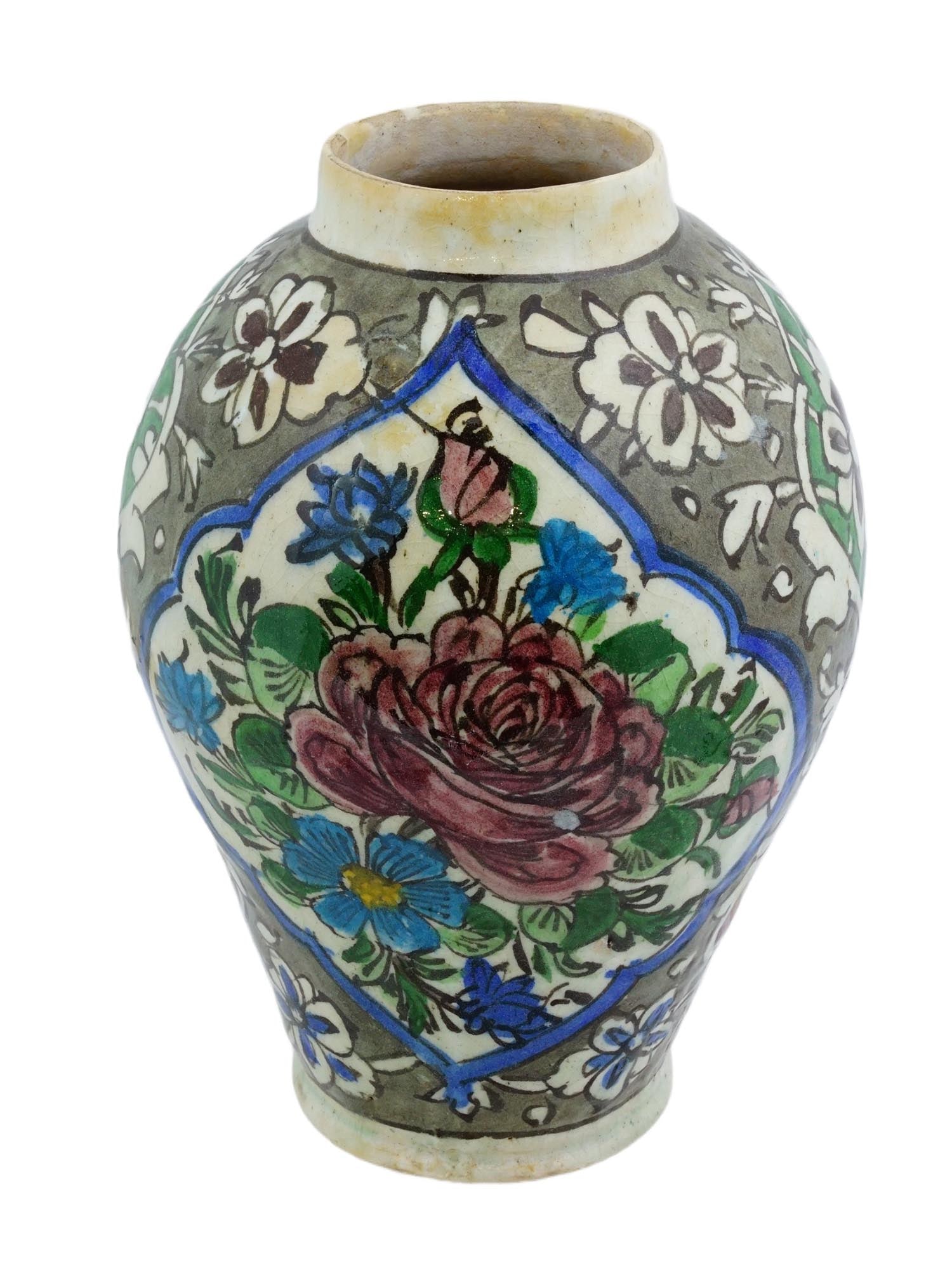ANTIQUE PERSIAN GLAZED CERAMIC VASE W FLORAL DESIGN (1 of 11)