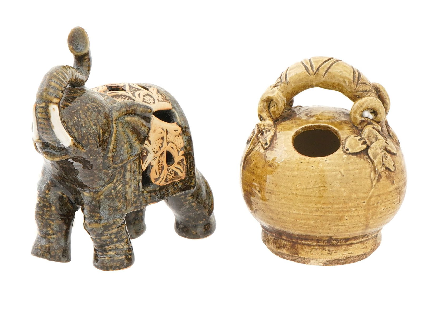 VIETNAMESE CERAMIC LIME POT AND ELEPHANT FIGURINE (1 of 7)