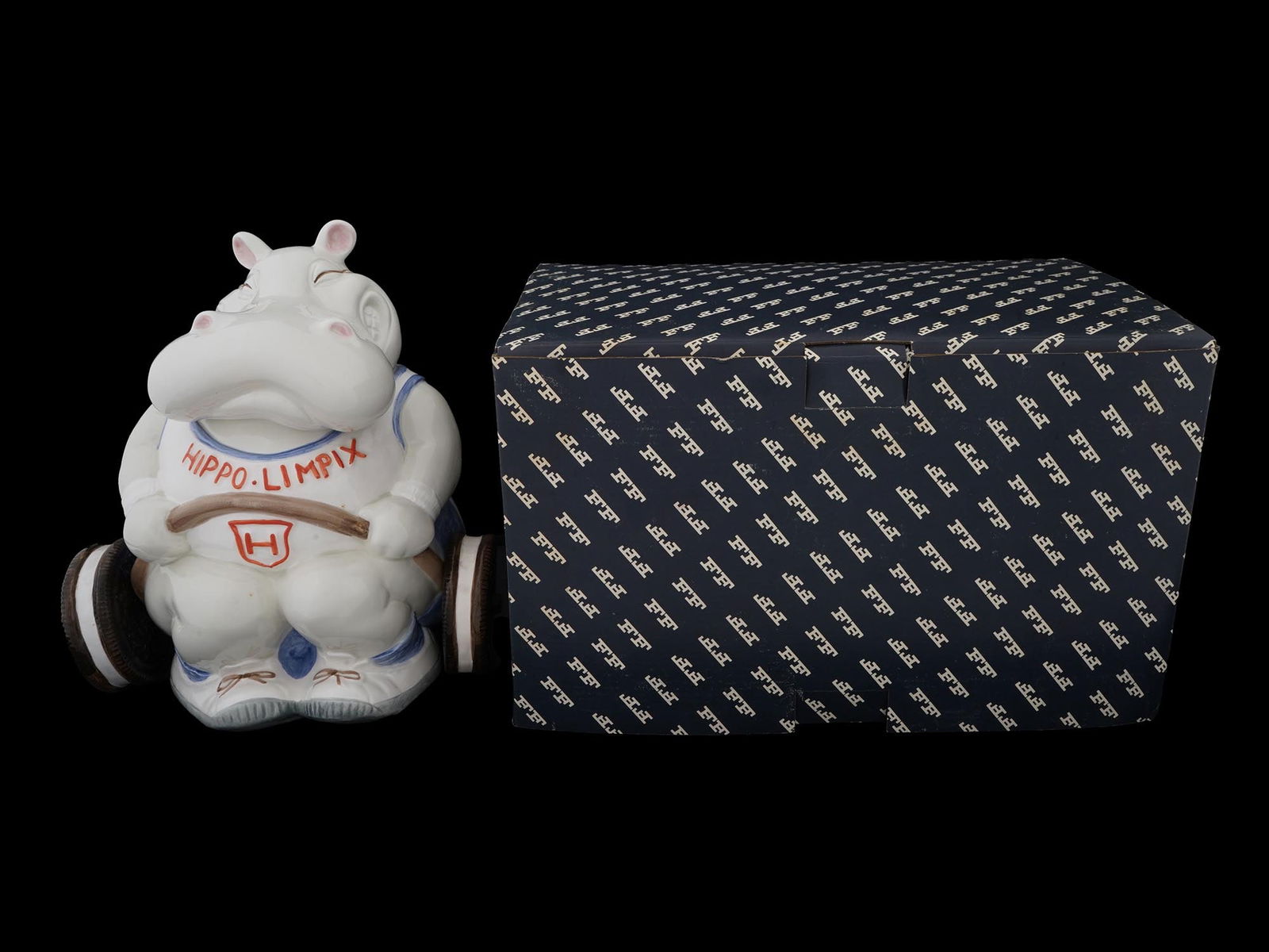 FITZ AND FLOYD HIPPO LIMPIX CERAMIC COOKIE JAR IOB (1 of 8)