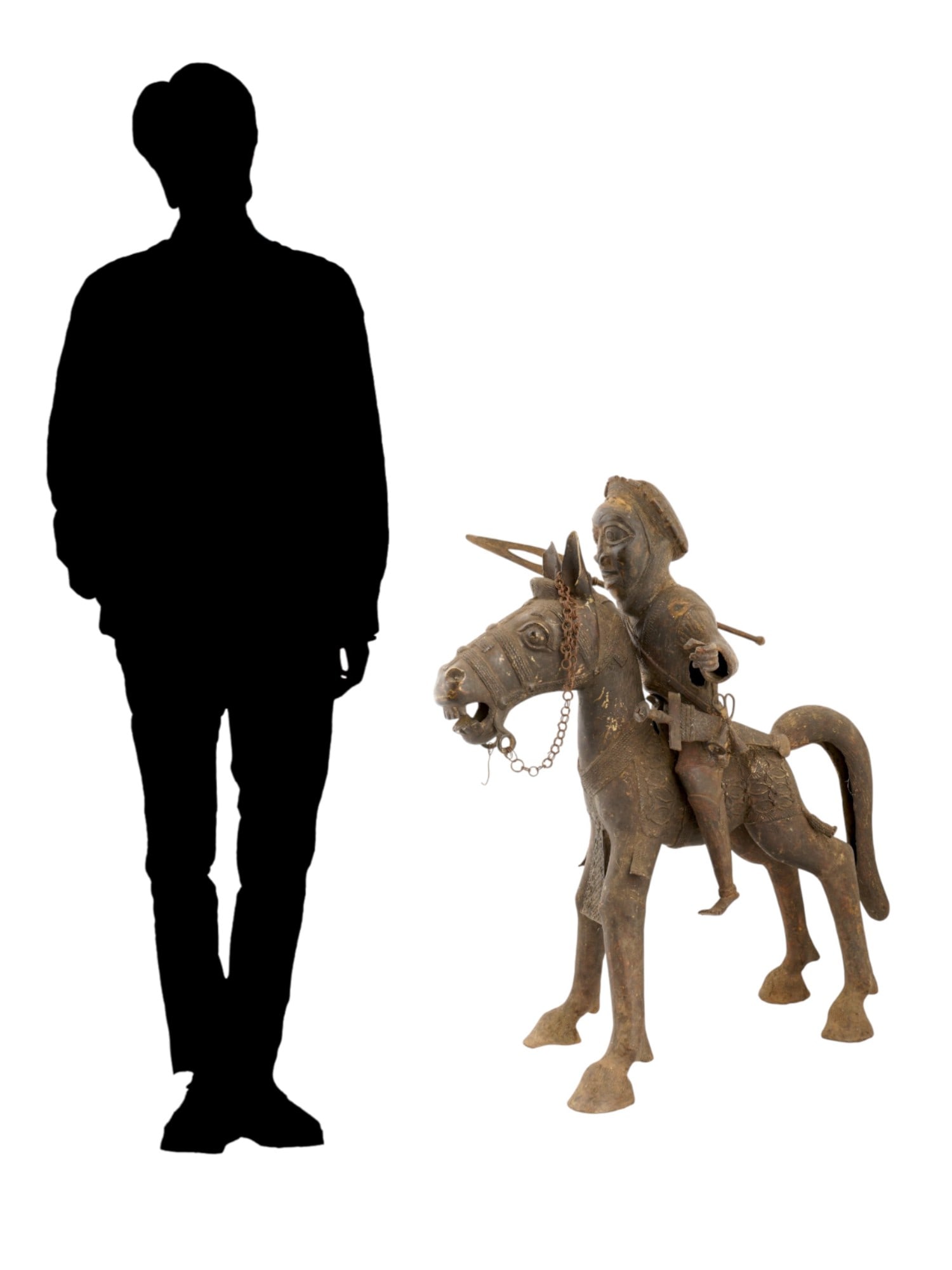 ANTIQUE AFRICAN TIKAR GROUP BRONZE WARRIOR ON HORSEBACK (1 of 12)