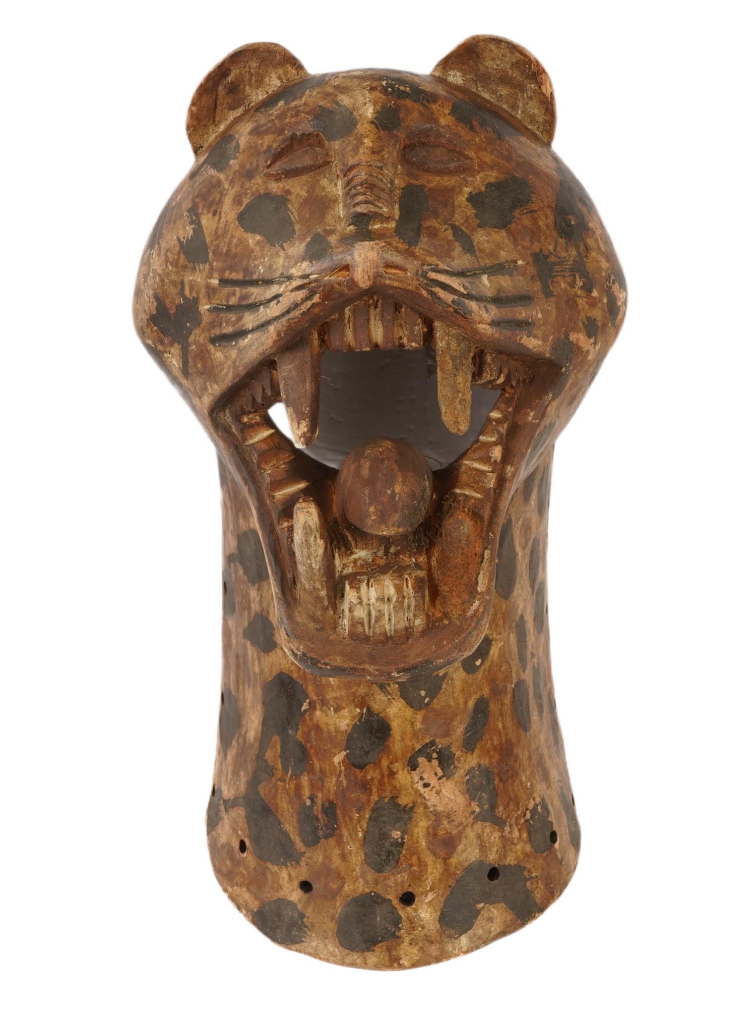 AFRICAN CONGO SONGYE HAND CARVED WOODEN LEOPARD MASK (1 of 7)