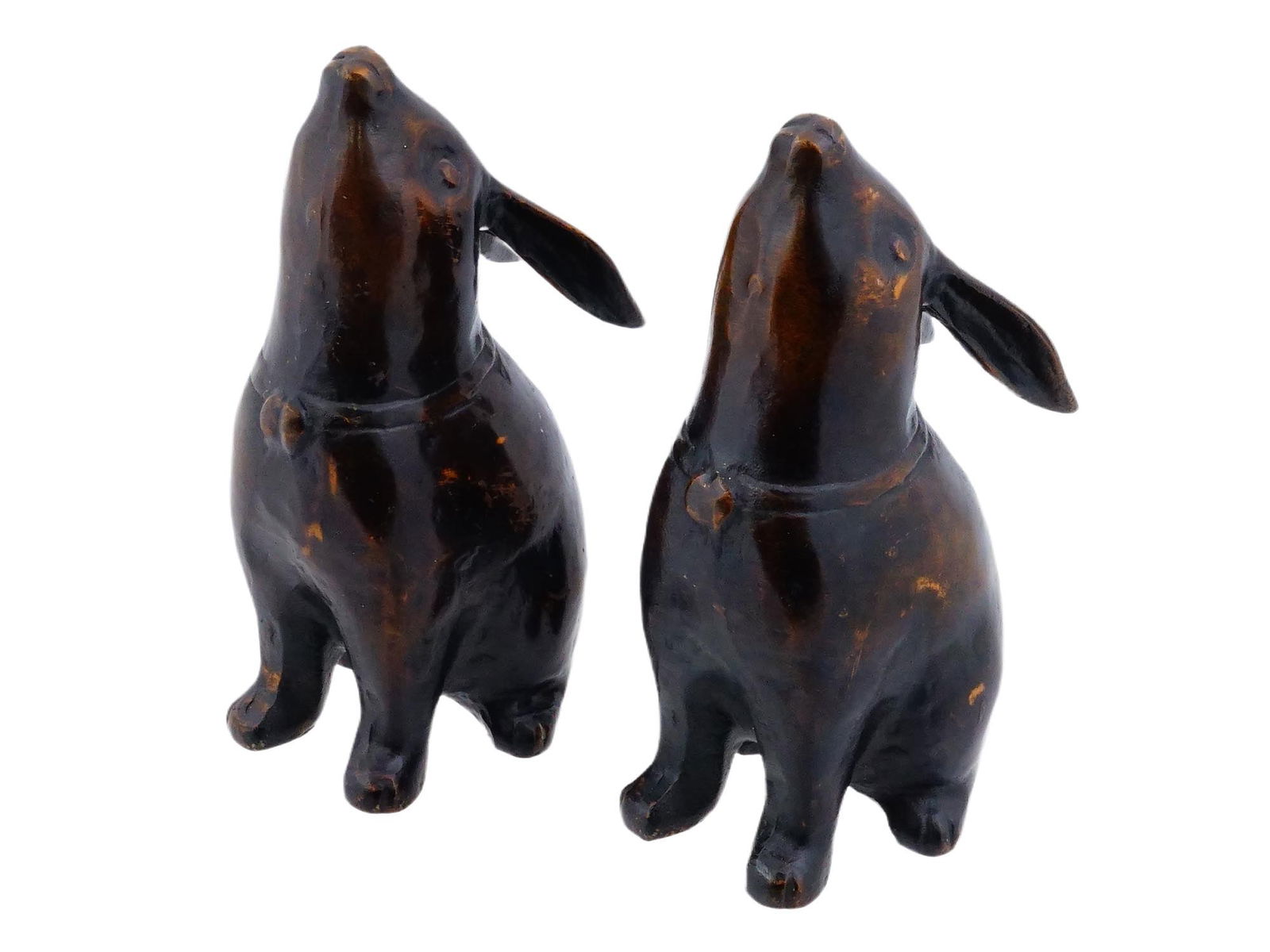 PAIR OF JAPANESE MOON GAZING RABBITS BRONZE FIGURES (1 of 8)