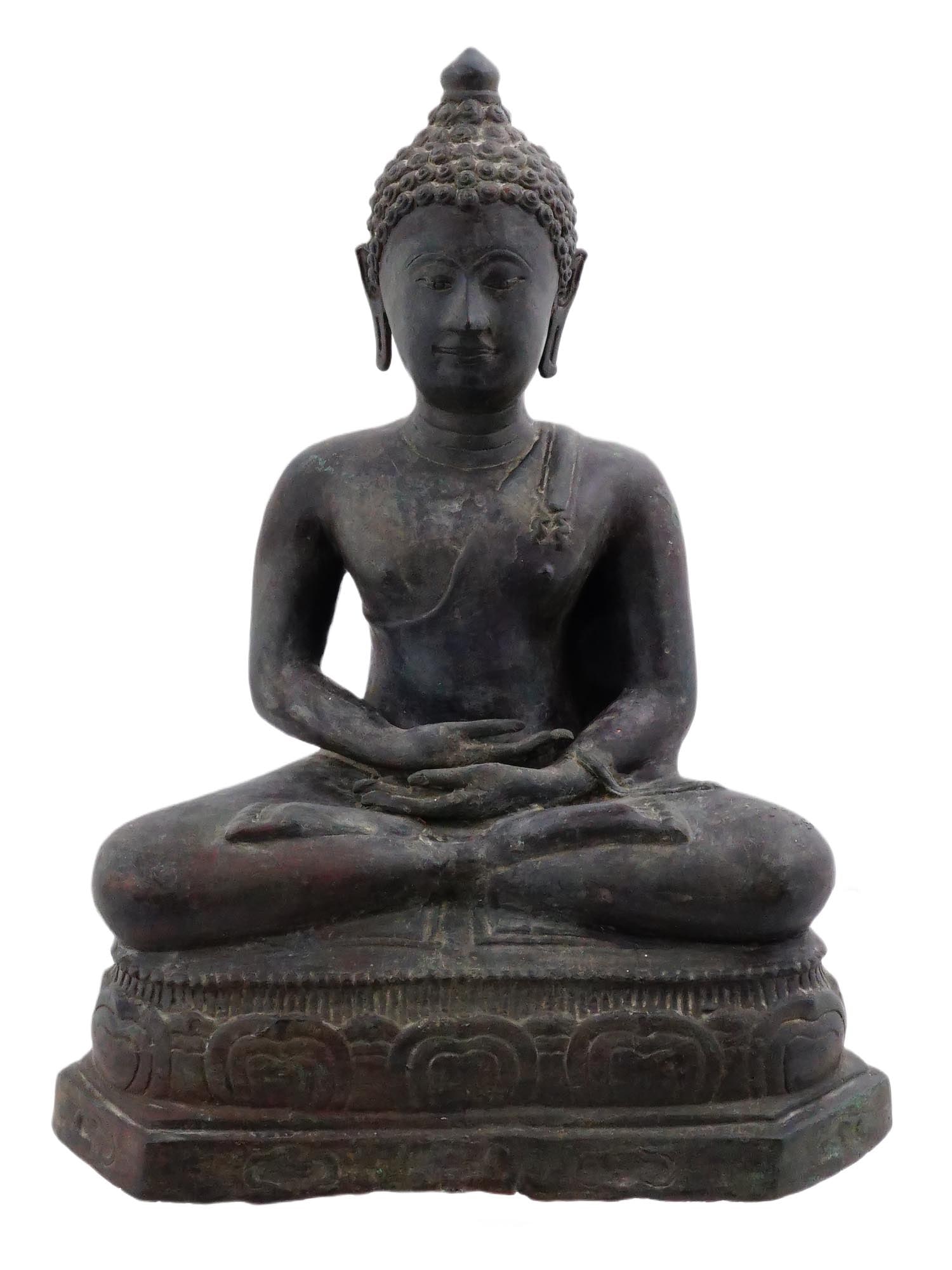 ASIAN PATINATED BRONZE STATUE OF SEATED BUDDHA (1 of 8)