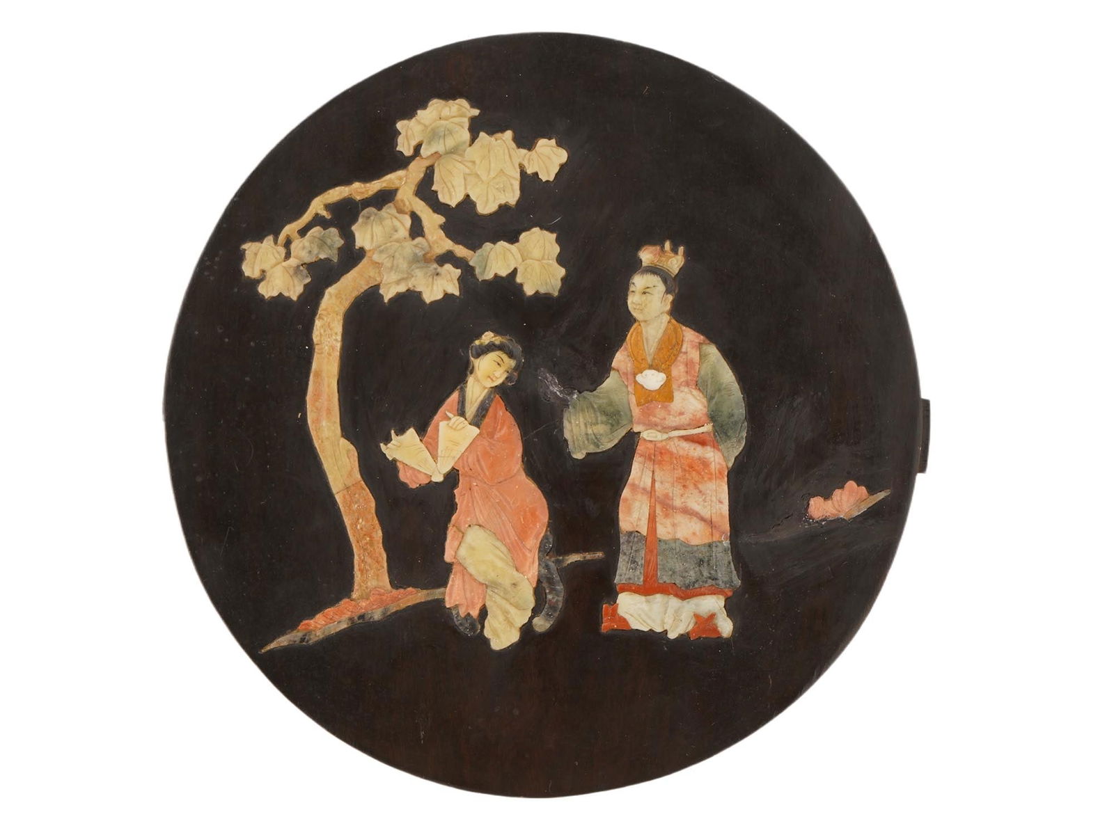 CHINESE HAND CARVED WOOD AND SHOUSHAN STONE PANEL (1 of 3)