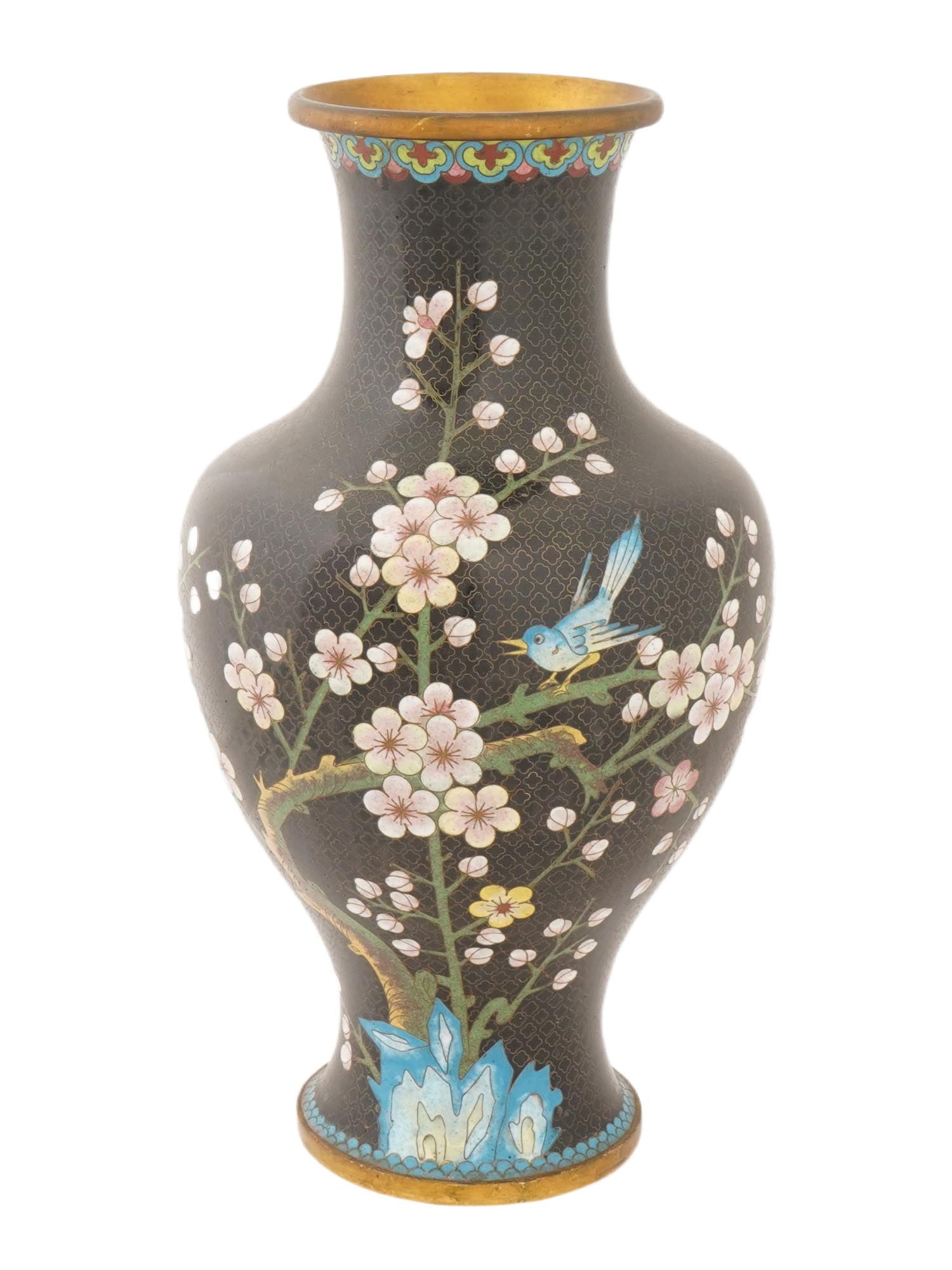 LARGE CHINESE BIRD BLOSSOMS CLOISONNE ENAMEL VASE (1 of 9)