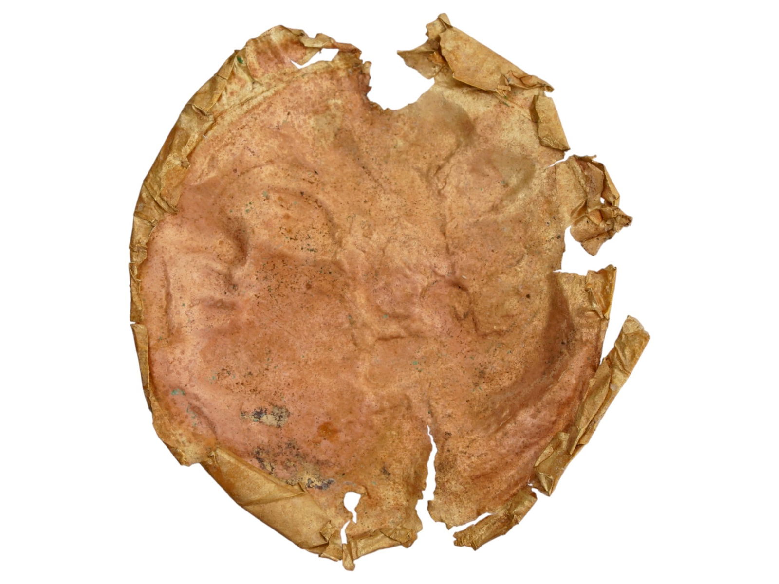 ANCIENT HOLY LAND EMBOSSED GOLD PLAQUE 400 BC: An ancient Holy Land Gold plaque. The circular shaped plaque is adorned with an embossed design. Circa: 400 BC. Collectible Historical Artifacts, Archaeological Finds And Relics, and Gold Plates and P