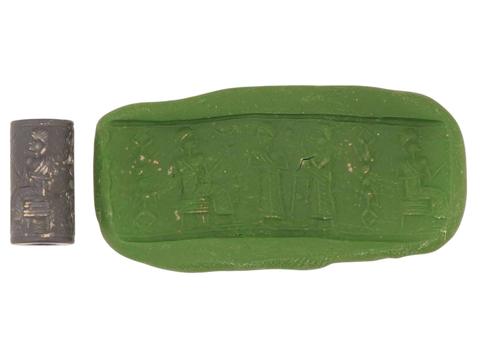 ANCIENT CYLINDER HEMATITE SEAL ENGRAVED BEAD (1 of 5)