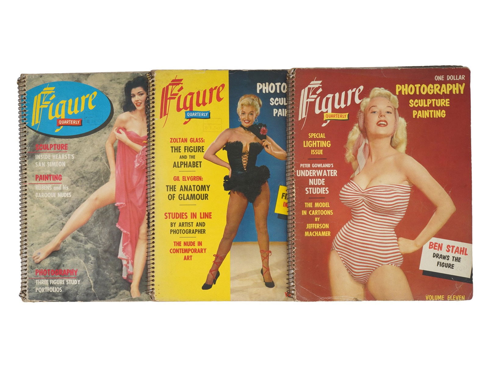 AMERICAN MID CENT FIGURE QUARTERLY MAGAZINE ISSUES: A lot of three vintage American mid century Figure Quarterly magazine issues. All three magazines were published in the 1950s. The lot includes volume No. 22, published in 1958, volume No. 12, publish