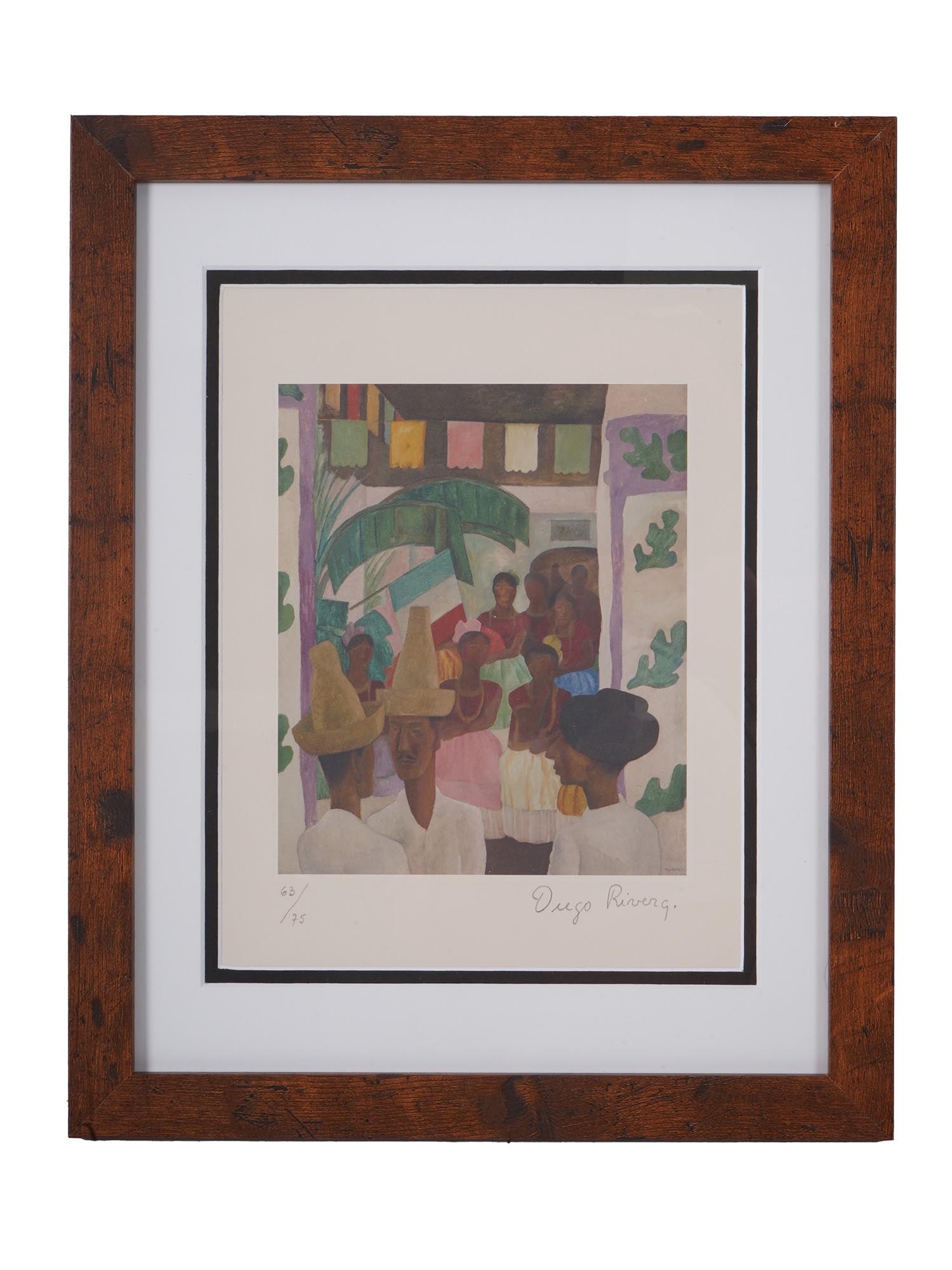 MEXICAN COLOR ETCHING SIGNED DIEGO RIVERA (1 of 5)