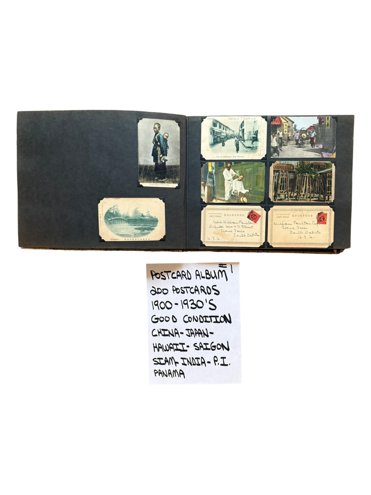 LOT OF 200 ANTIQUE AND VINTAGE POSTCARDS IN ALBUM (1 of 17)