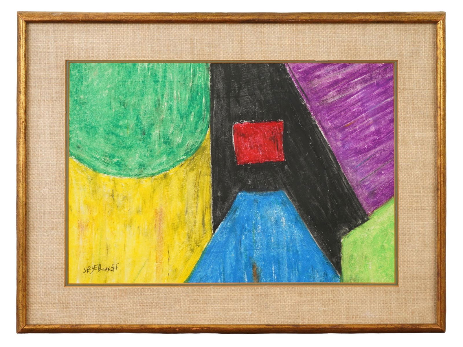 SERGE POLIAKOFF FRENCH ABSTRACT OIL PASTEL PAINTING: Serge Poliakoff, French, 1900 to 1969, an abstract oil pastel painting on paper signed in the lower left and executed in the distinctive modernist style. Serge Poliakoff was a Russian-born artist link