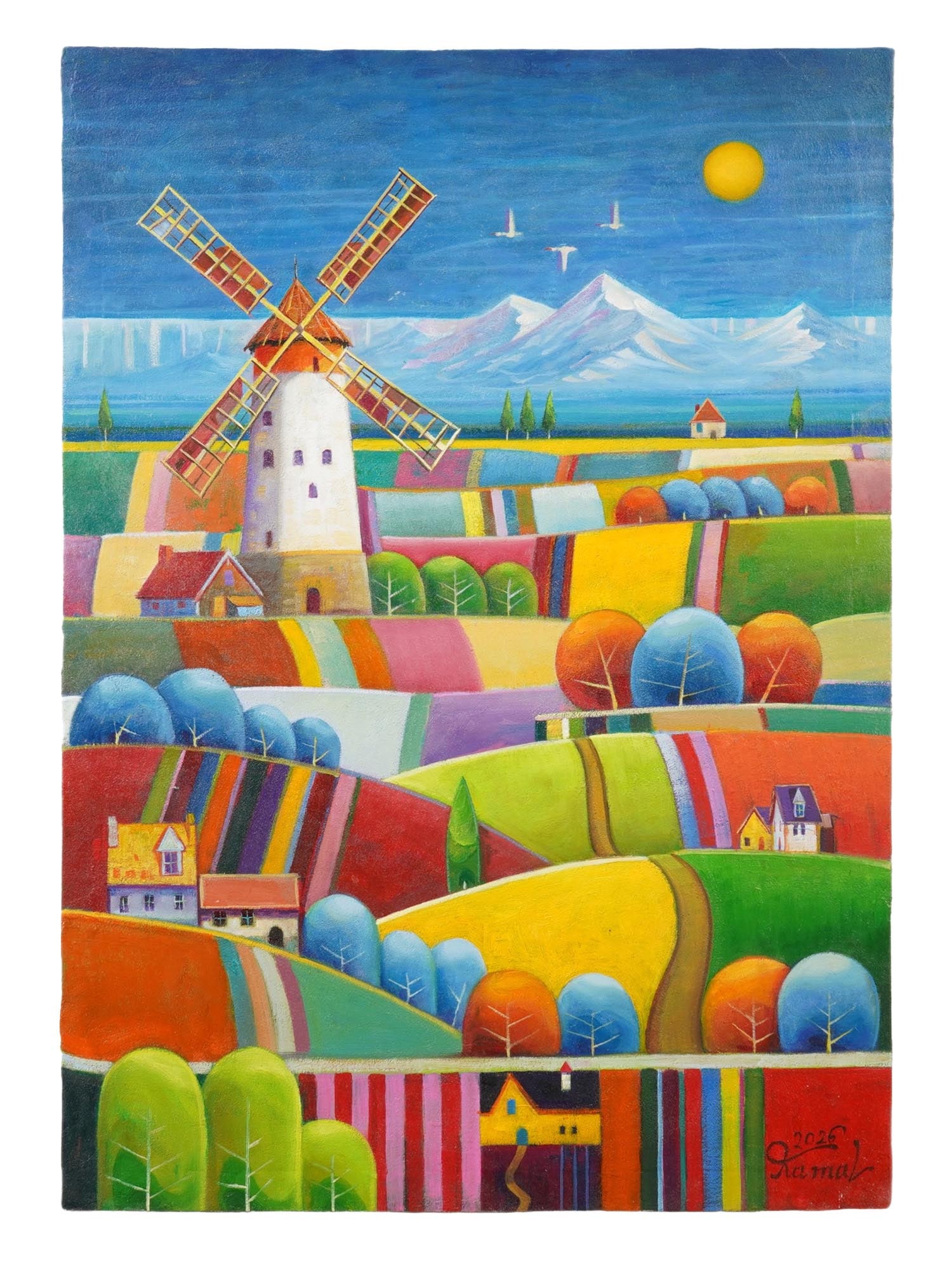 OIL WITH SAND LANDSCAPE PAINTING BY KAMAL HABIB HASAN: An original oil on canvas with sand landscape painting by Kamal Habib Hasan, Syrian, born 1973. Signed and dated 2026 lower right. Additionally signed on the back side. Titled Abstract Segmented Count