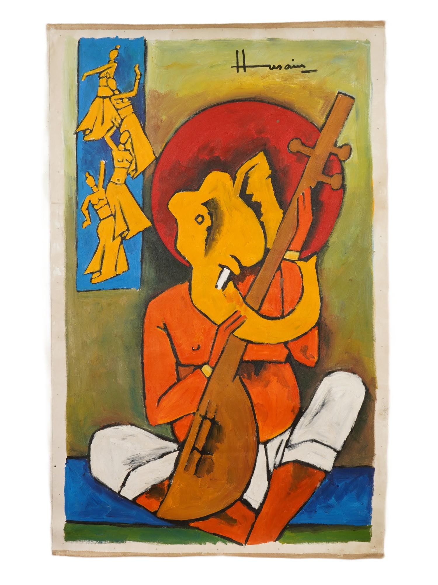 MID CENTURY INDIAN PAINTING SIGNED M.F. HUSAIN (1 of 5)