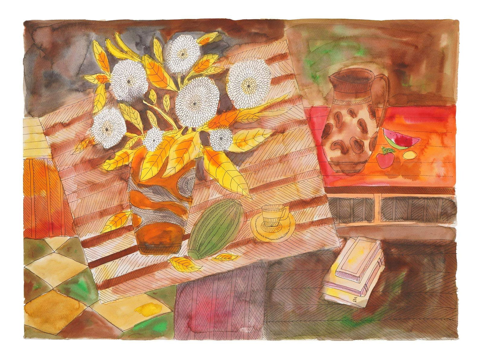 INDIAN STILL LIFE WATERCOLOR PAINTING BY BADRI NARAYAN (1 of 4)