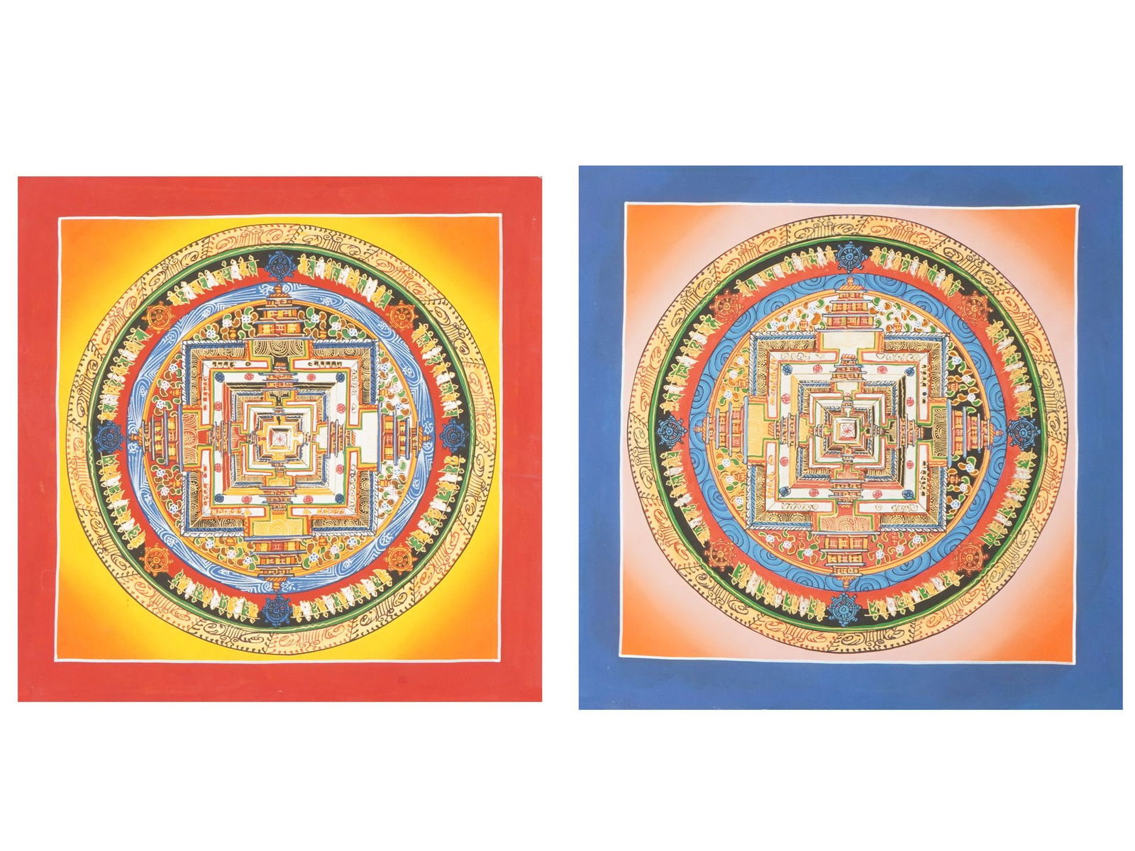 TWO BUDDHIST NEPALESE THANGKA PAINTINGS ON FABRIC (1 of 4)