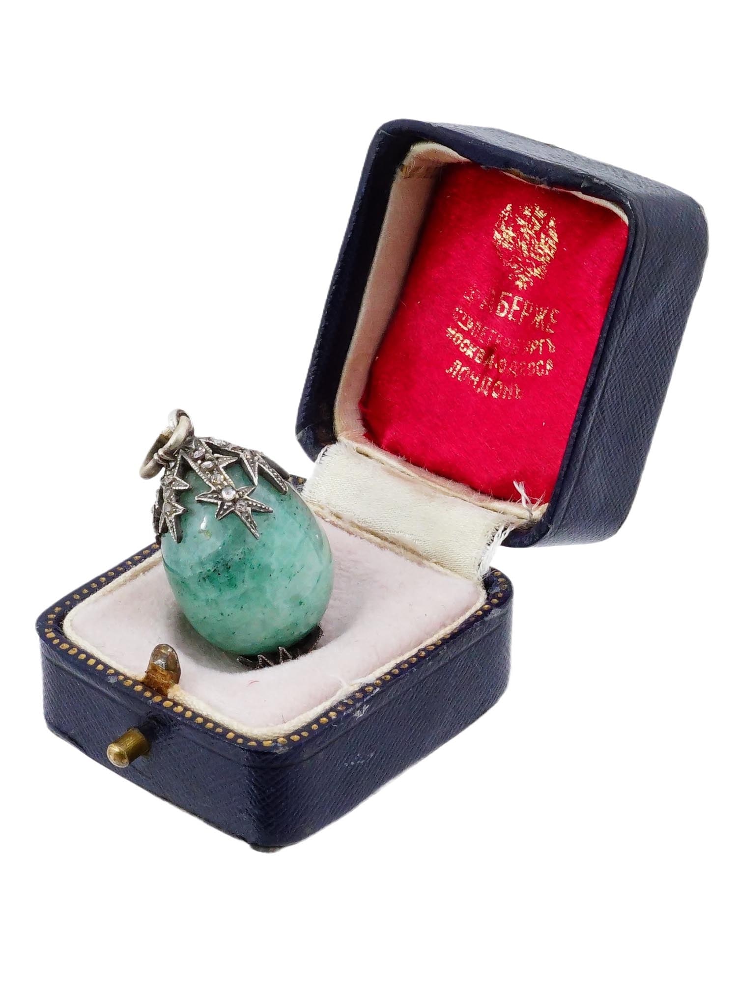 RUSSIAN 88 SILVER JADE STONE EASTER EGG PENDANT IOB (1 of 10)