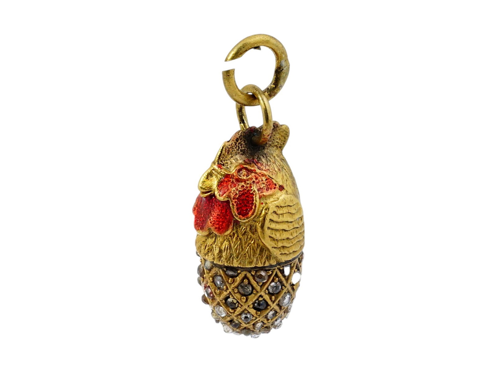 RUSSIAN GILT SILVER ENAMEL DIAMOND EASTER EGG PENDANT (1 of 9)