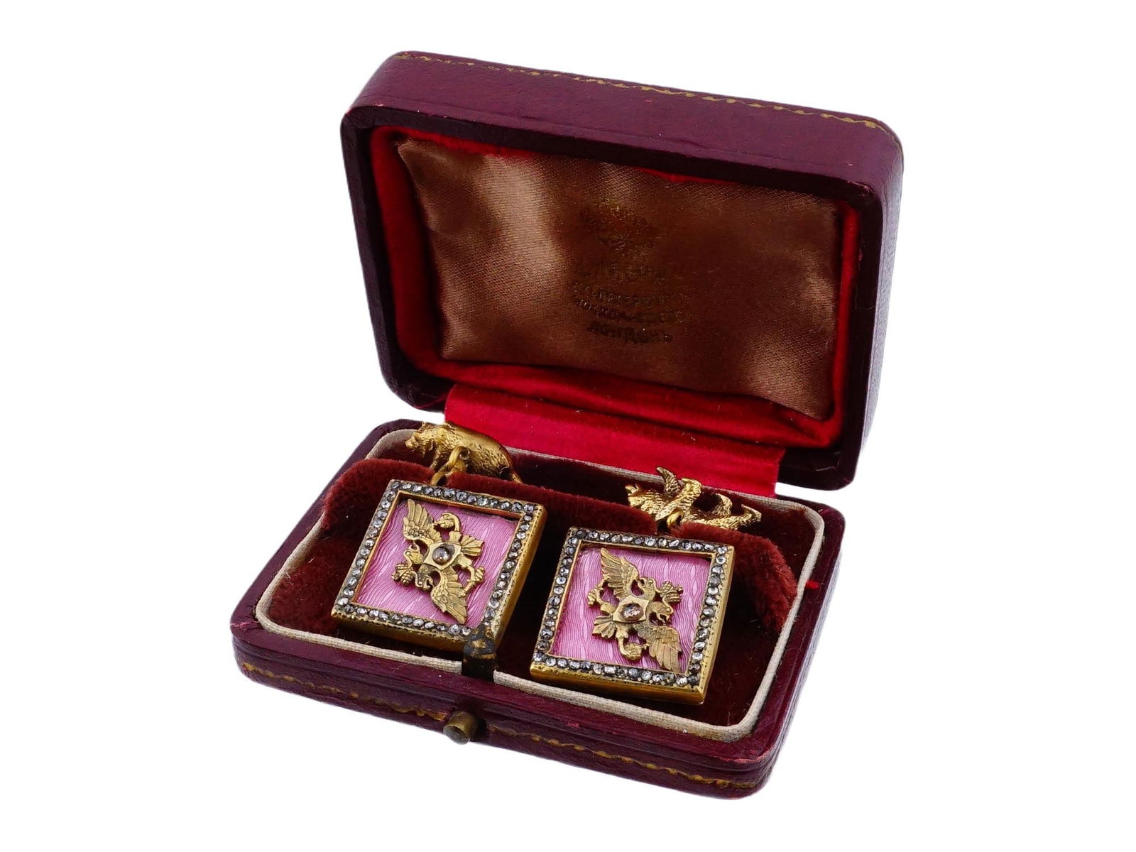 RUSSIAN SILVER ENAMEL DIAMOND IMPERIAL CUFFLINKS (1 of 9)