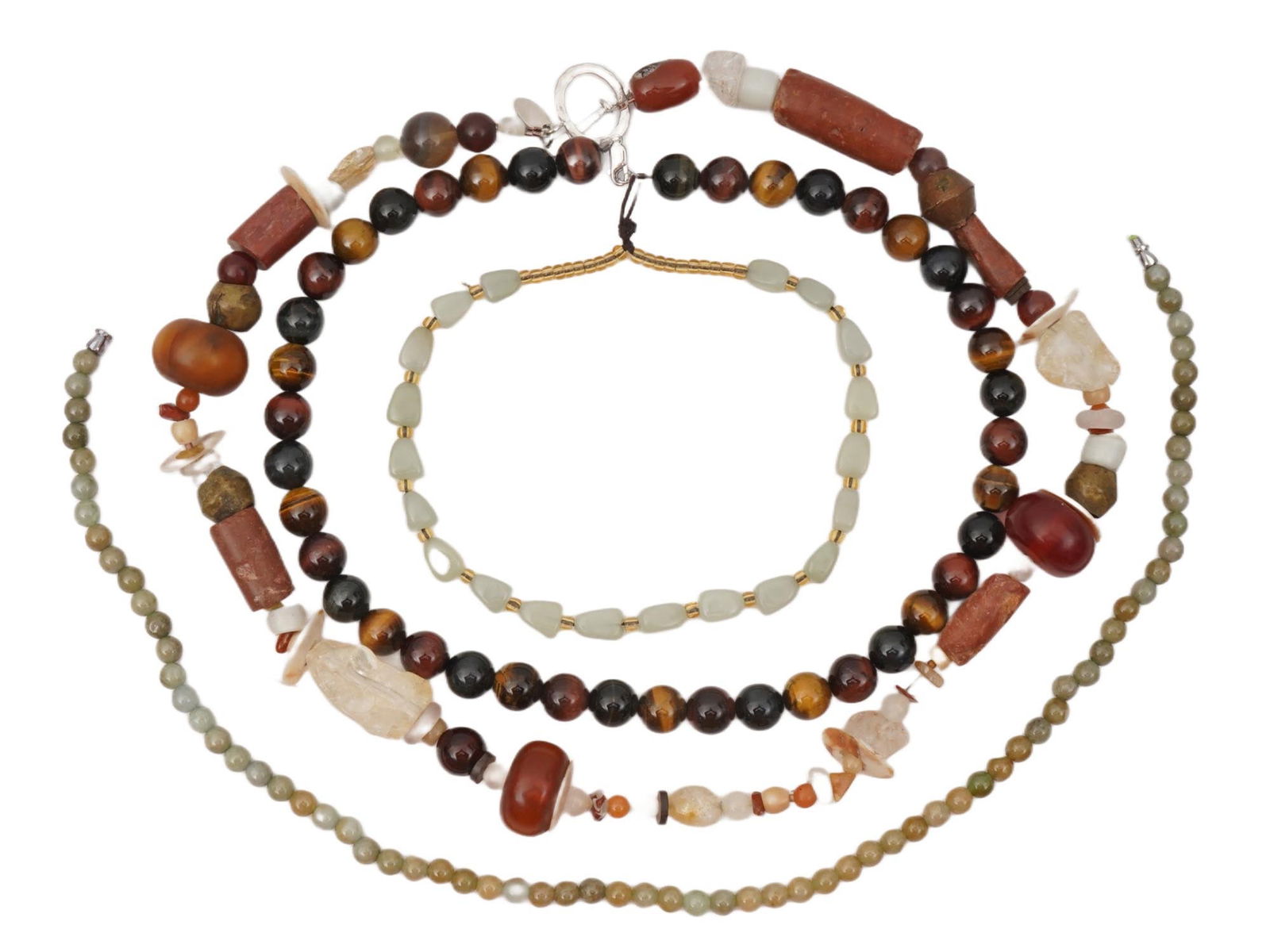 LOT OF FOUR JADE BEADED NECKLACES WITH GEMSTONES (1 of 5)