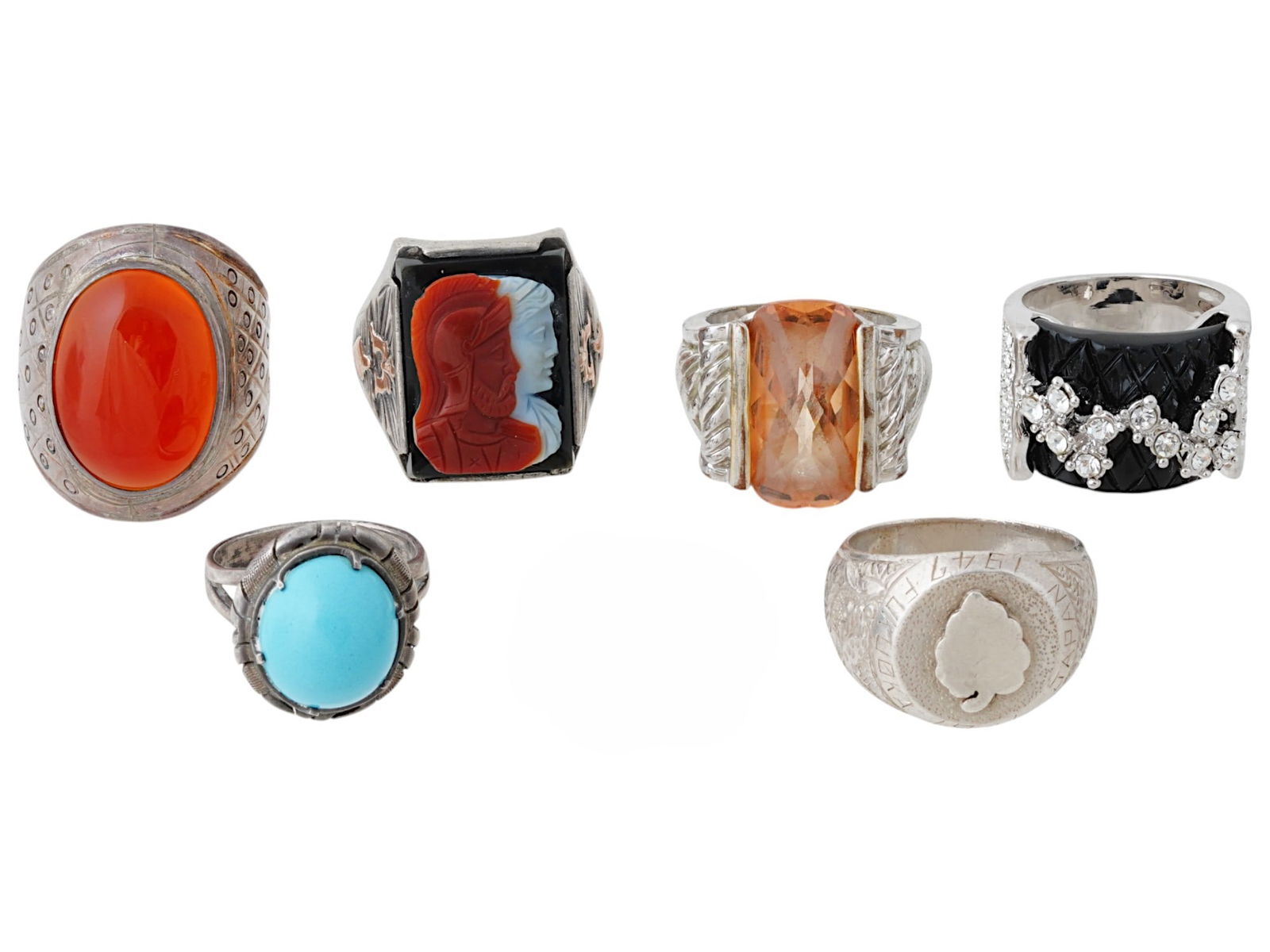 VINTAGE SILVER AND OTHER METALS GEMSTONE RINGS (1 of 6)