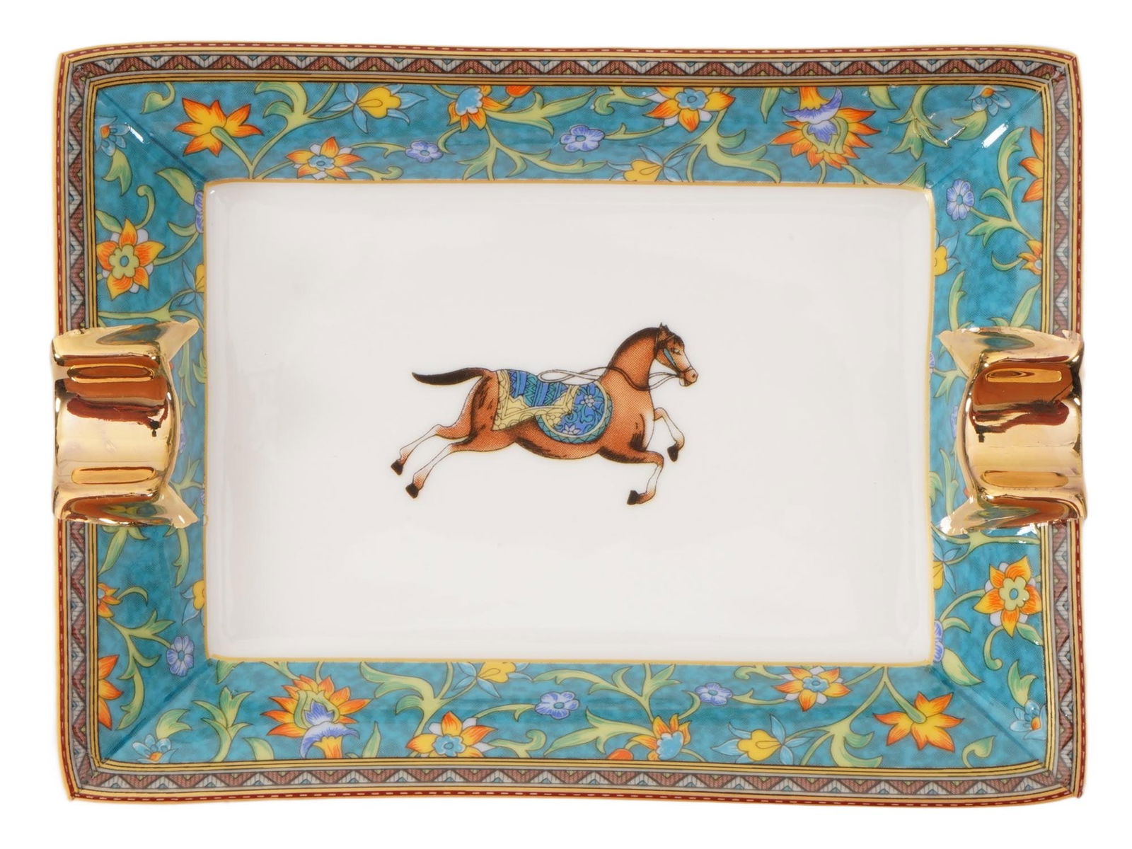 VINTAGE HERMES CHEVAL DORIENT GOLD PORCELAIN ASHTRAY (1 of 3)