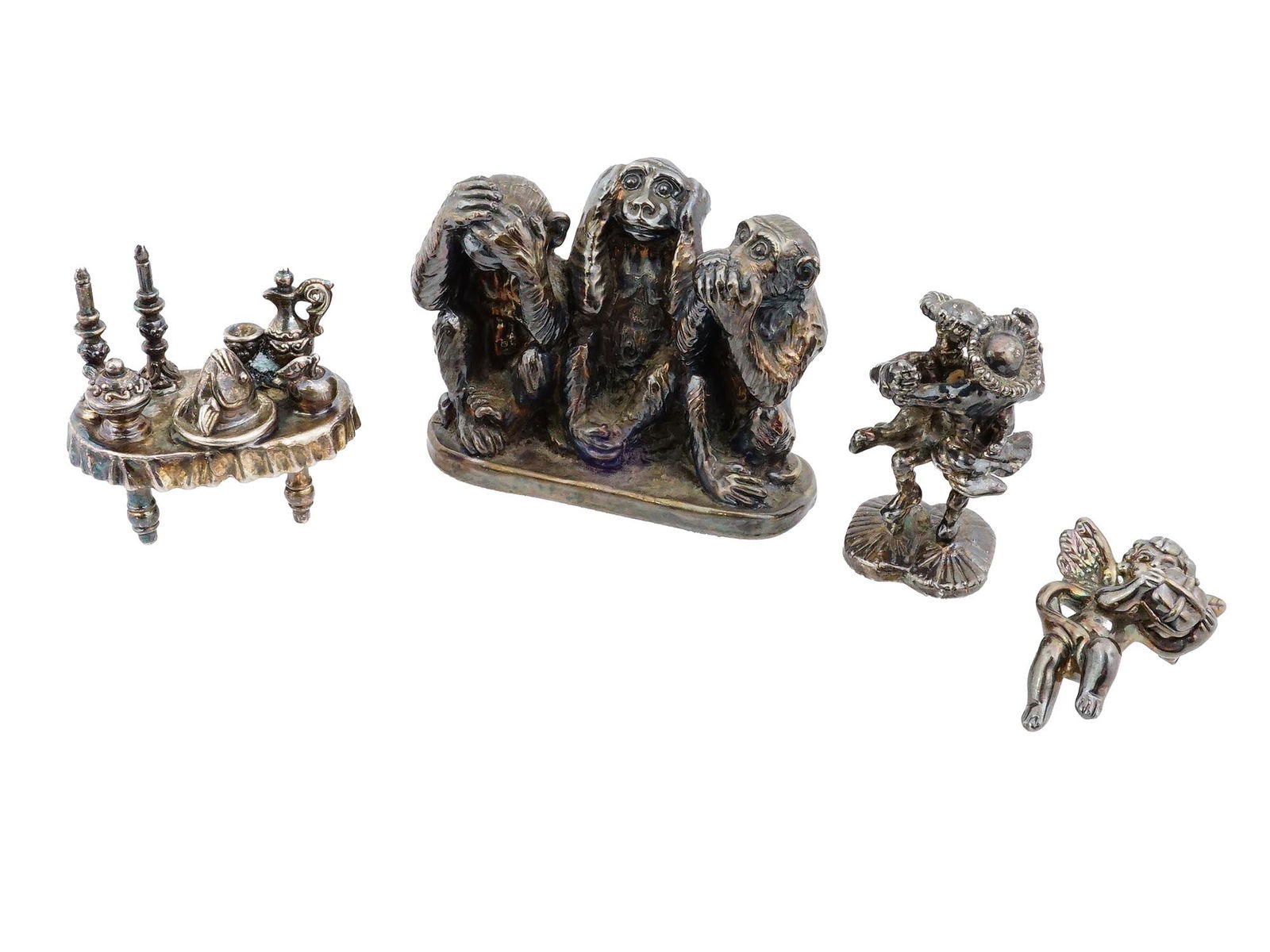 SILVER FIGURINES OF CHERUB DANCERS TABLE SET MONKEYS (1 of 10)