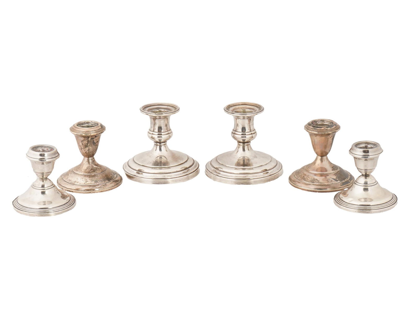 COLLECTION OF ASSORTED SILVER WEIGHTED CANDLE HOLDERS (1 of 8)