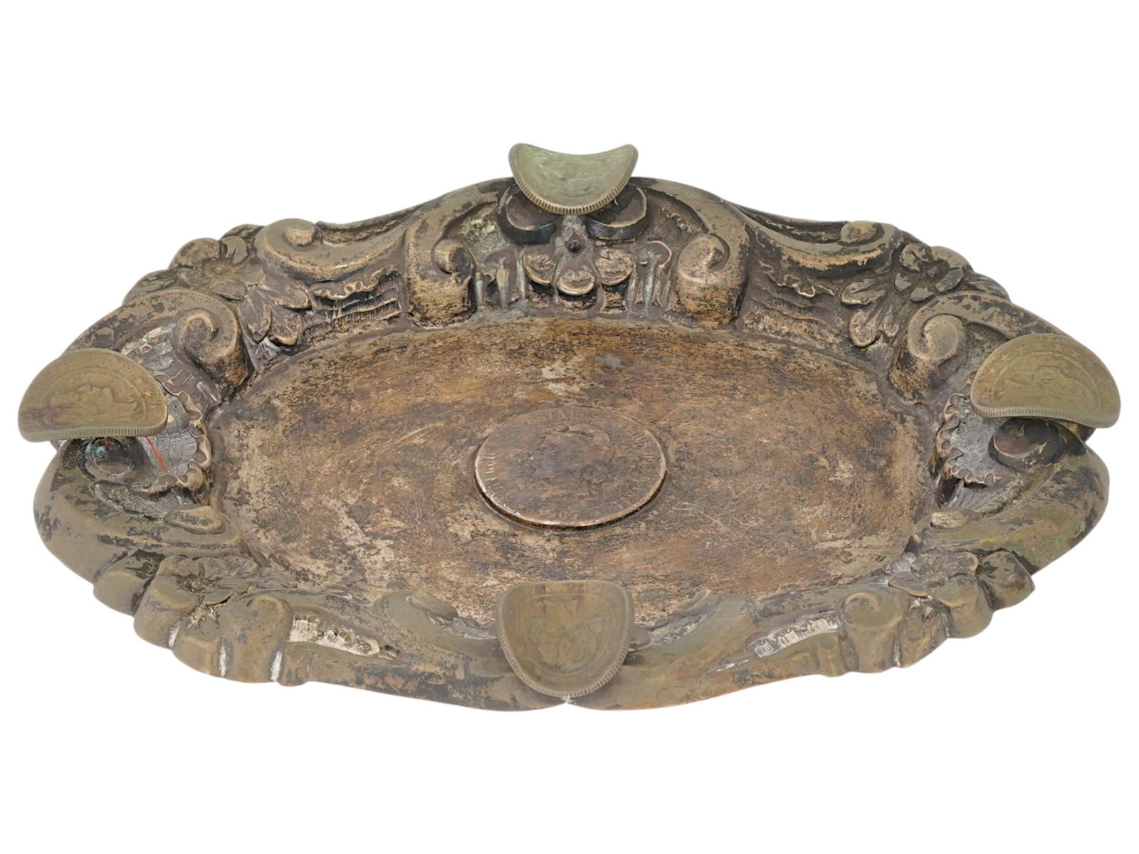 ORNATE SILVER ASHTRAY WITH BRAZILIAN COINS (1 of 7)