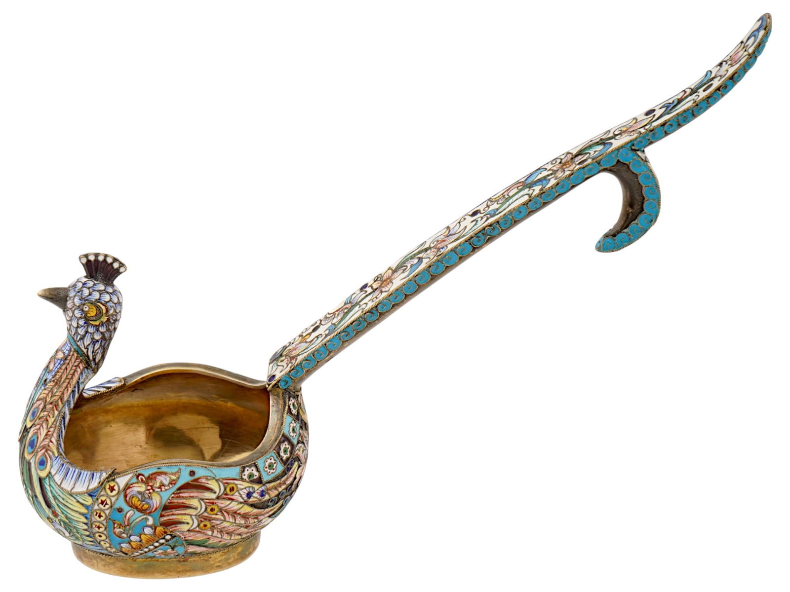 RUSSIAN GILT SILVER ENAMEL KOVSH IN FORM OF A PEACOCK (1 of 7)