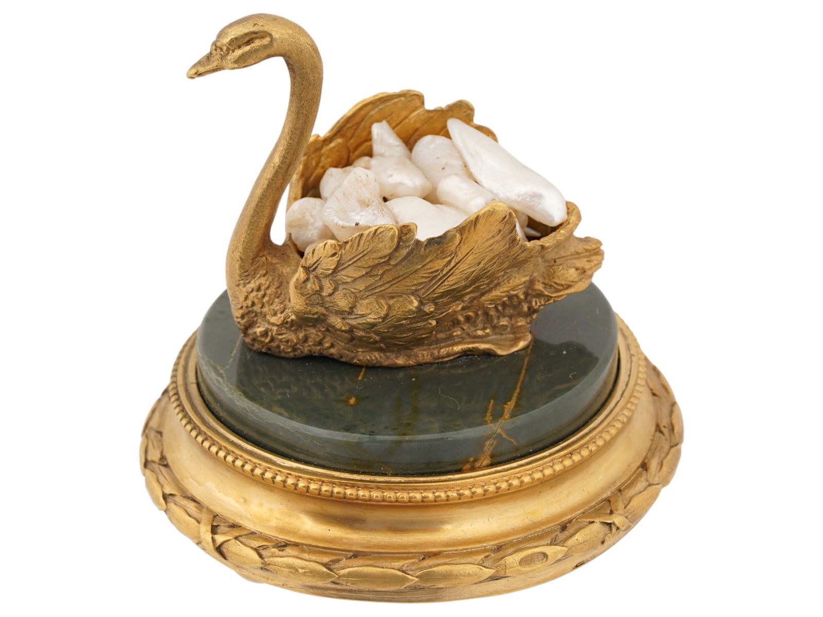 RUSSIAN GILT SILVER JASPER NATURAL PEARLS SWAN BOWL (1 of 8)