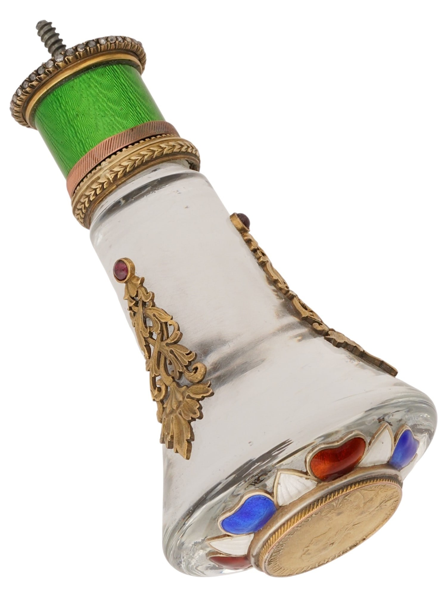 RUSSIAN SILVER ENAMEL DIAMONDS CRYSTAL GLASS HANDLE (1 of 8)