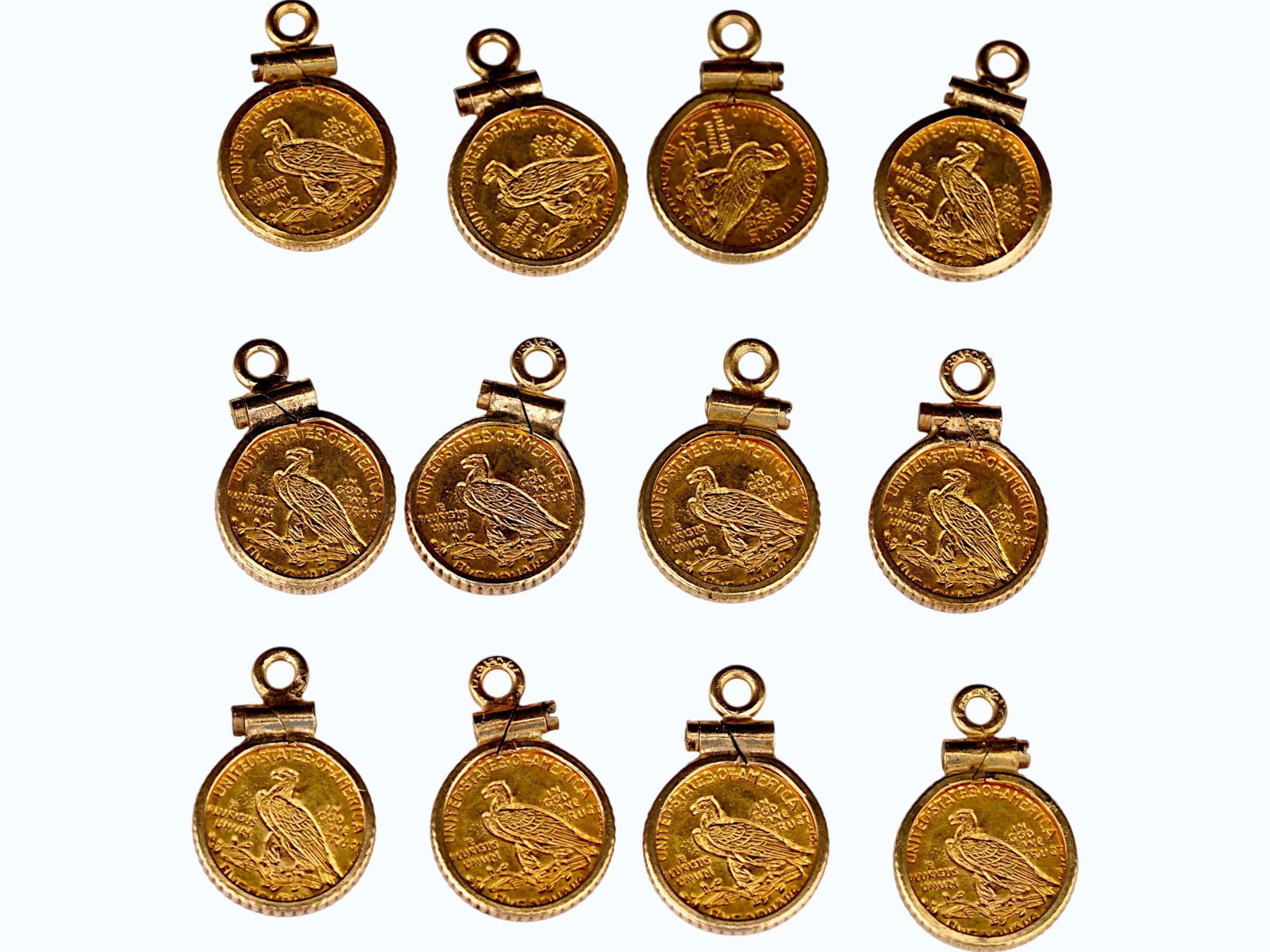 12 INDIAN HEAD QUARTER EAGLE GOLD COIN PENDANTS (1 of 2)